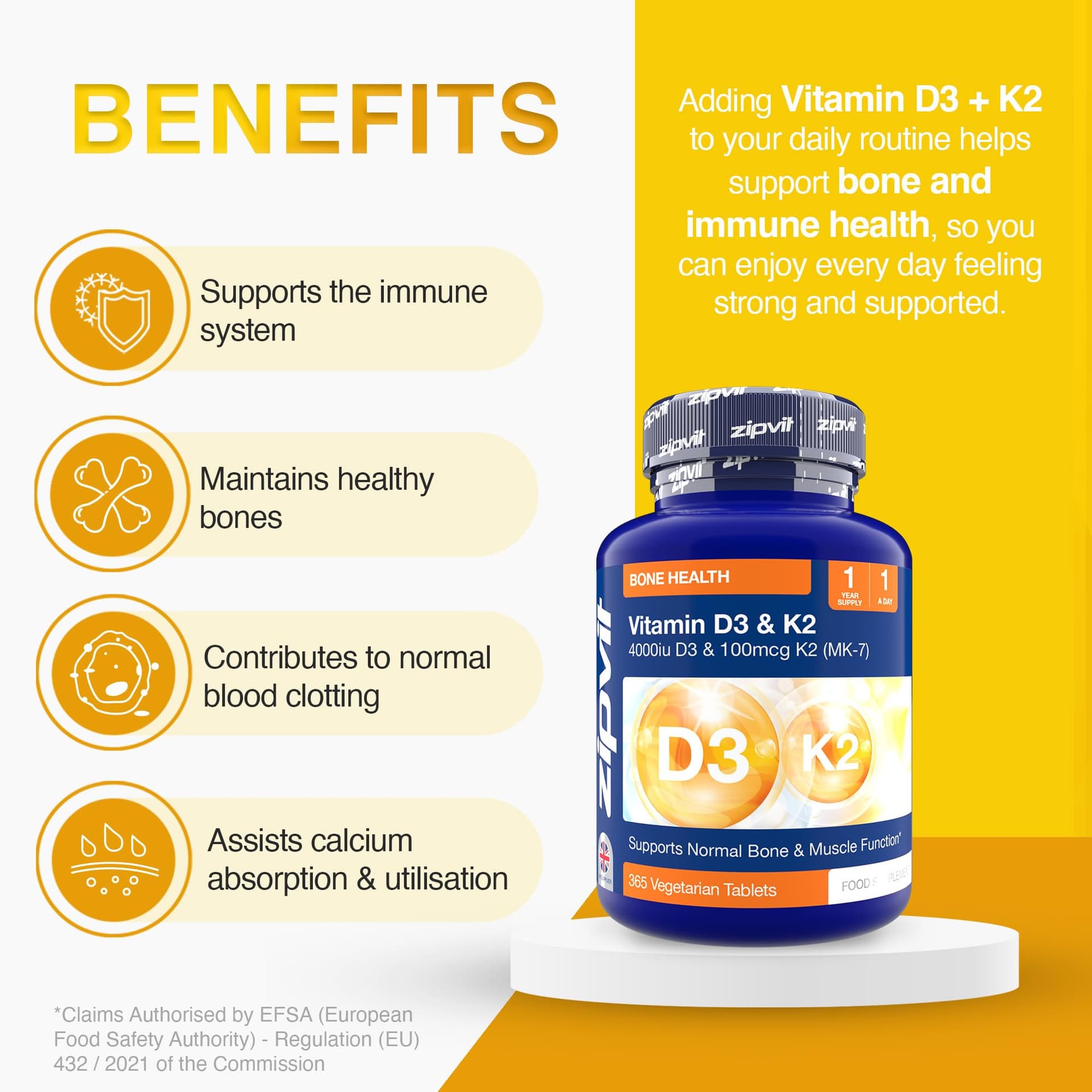 Zipvit Vitamin D3 4000 iu & Vitamin K2 MK7 100μg – Bild 2