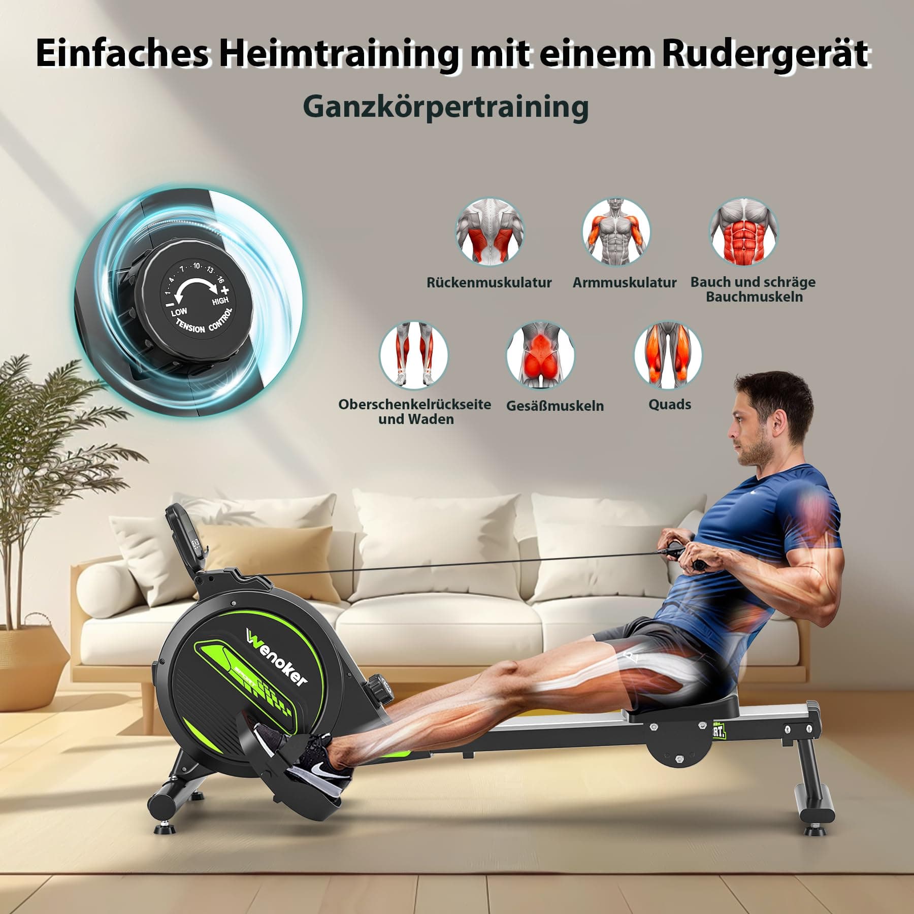 Wenoker Magnetisches Rudergerät für Zuhause: <30dB Leises – Bild 5