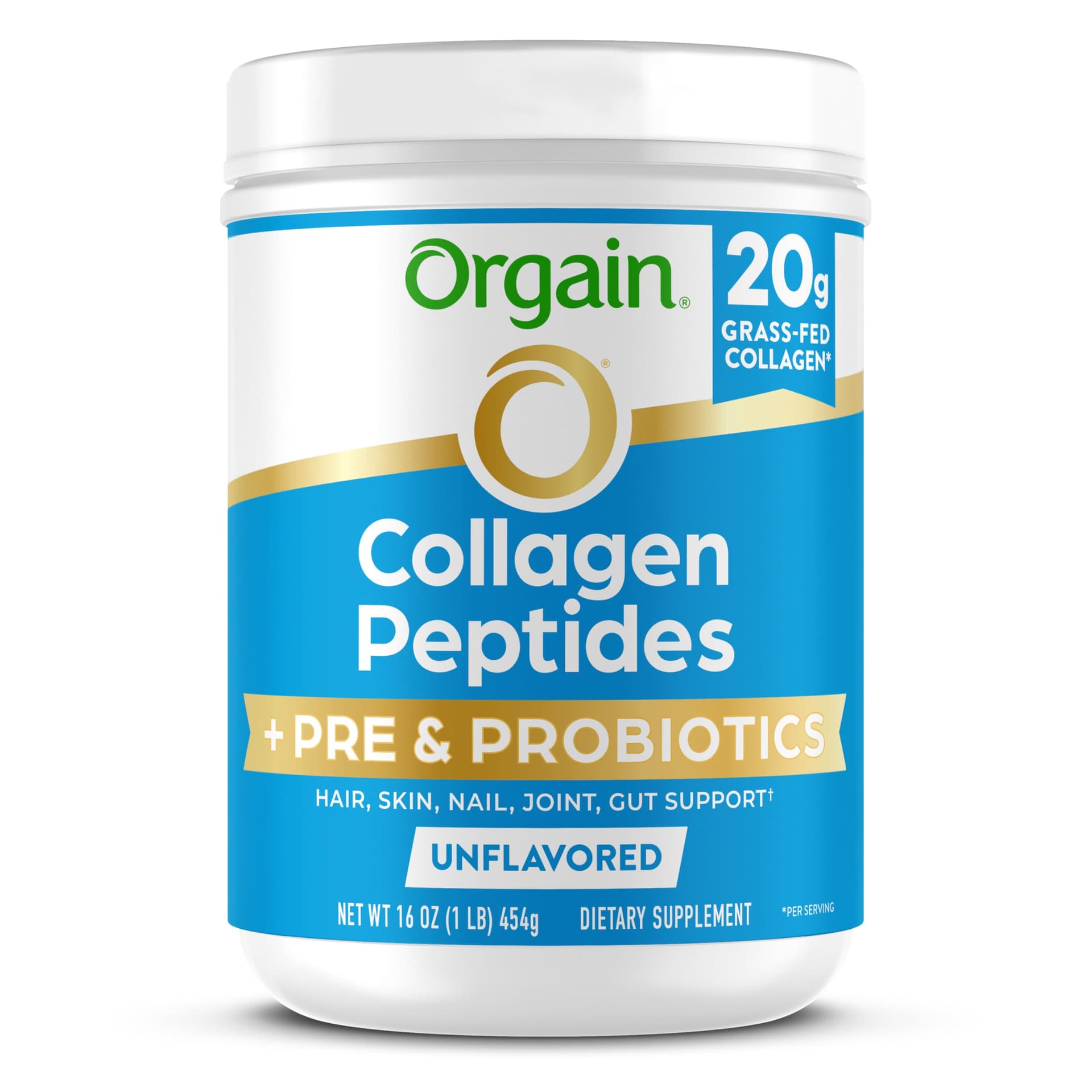 Orgain Hydrolyzed Collagen Peptides + Prebiotic & Probiotics Powder for Women & Men, 20g