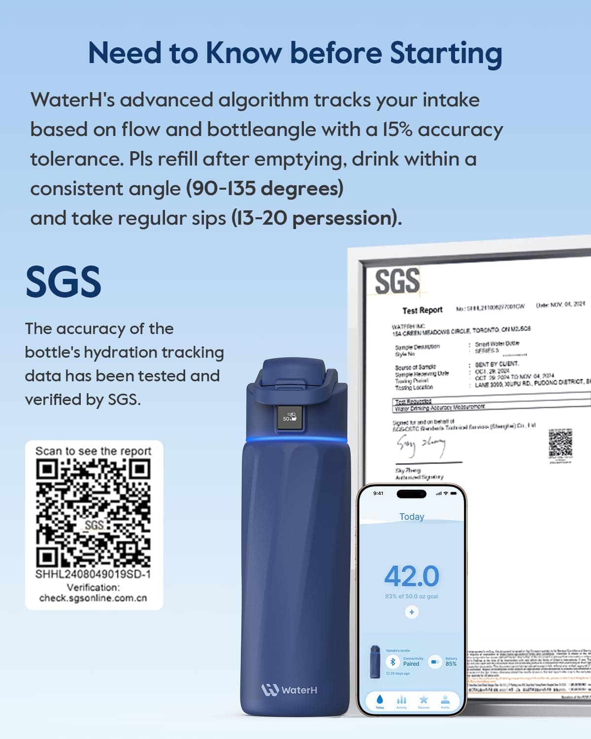 WATERH BOOST Smart Water Bottle that Reminds You to Drink, 710 ml – Bild 7