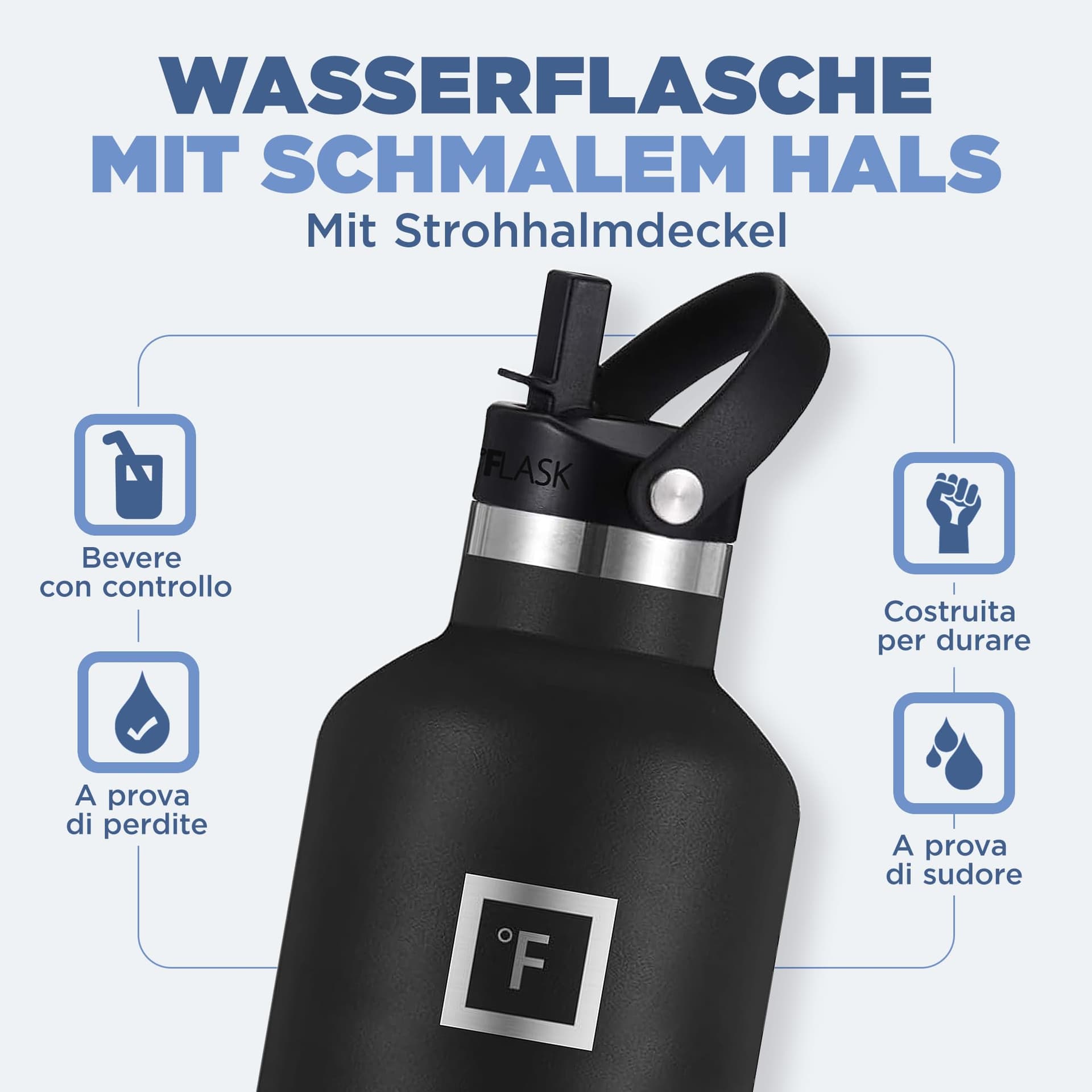 IRON °FLASK Edelstahl Trinkflasche mit 3 Deckel – Bild 2