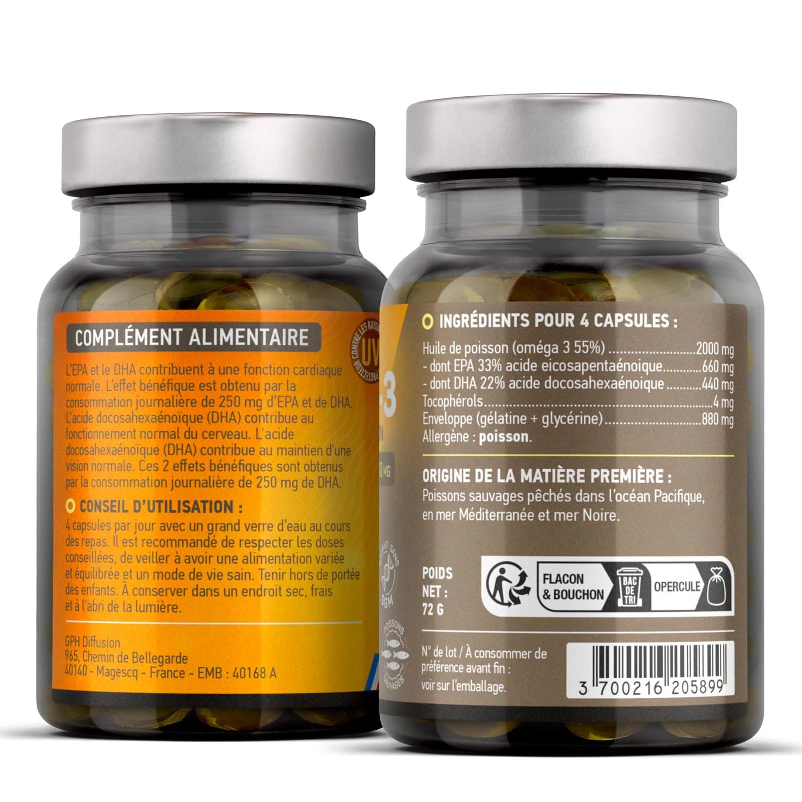 GPH DIFFUSION Oméga 3 - Huile de Poissons Sauvages - Cerveau - Vision - Coeur - EPA 660mg – Bild 2