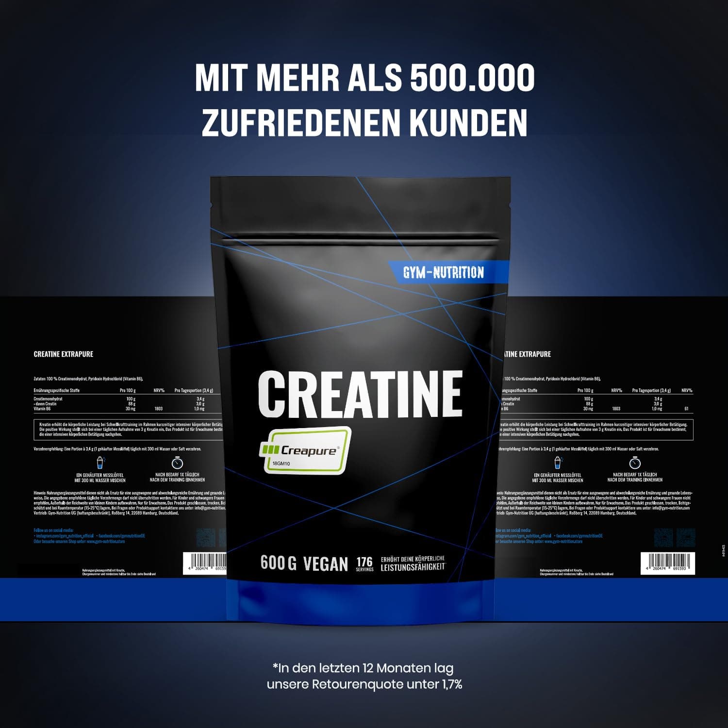 Gym Nutrition Creapure® Creatine Monohydrat Pulver 600g – Bild 4