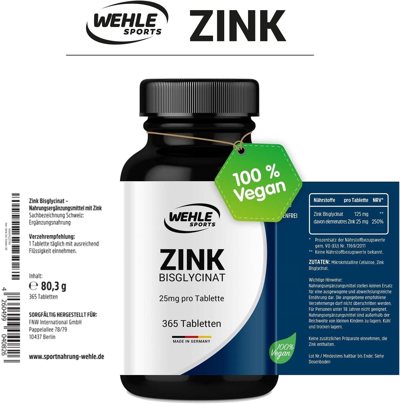 Wehle Sports Wehle Zink Tabletten 365 hochdosiert (25mg – Bild 4