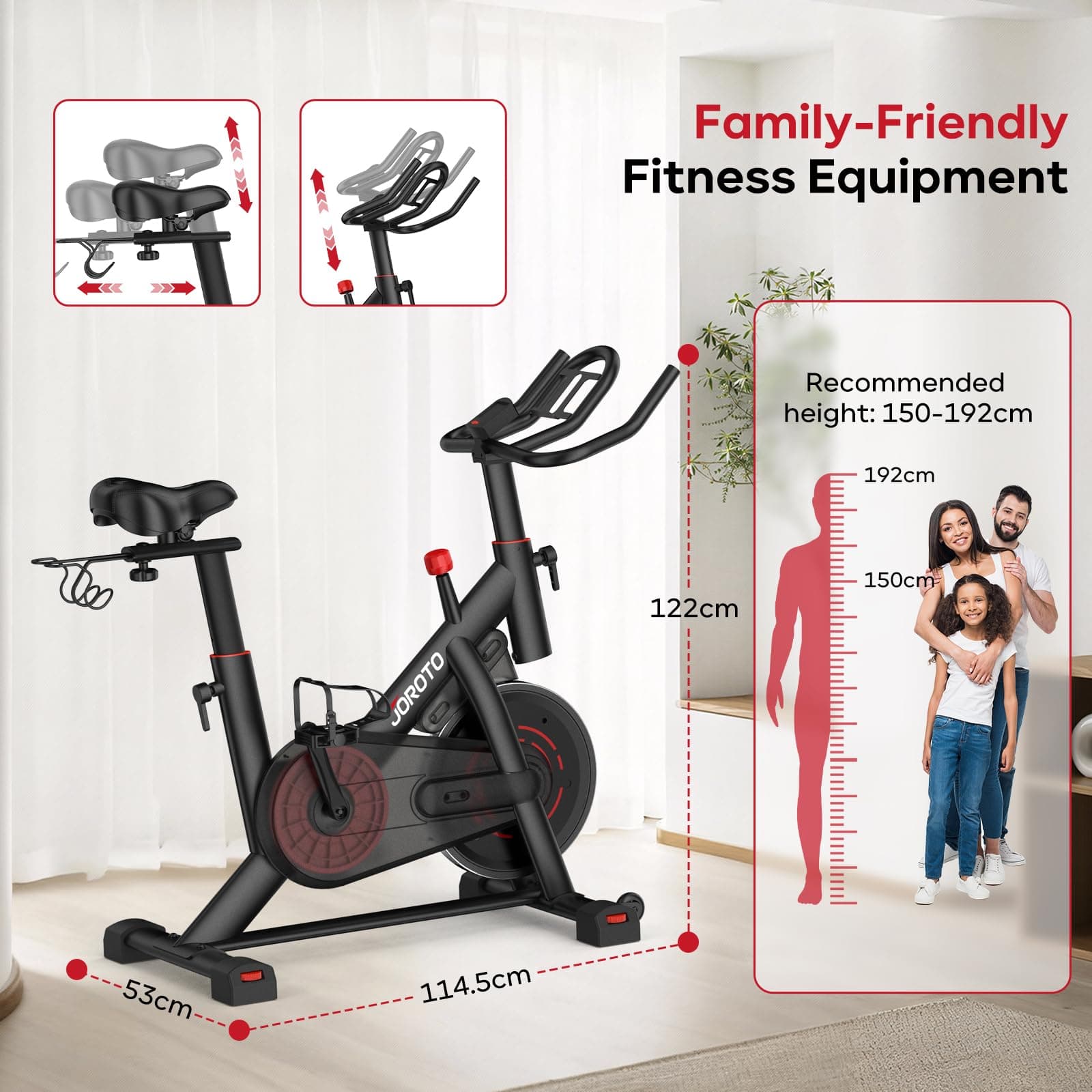 JOROTO Heimtrainer Fahrrad mit App & Bluetooth – Bild 8
