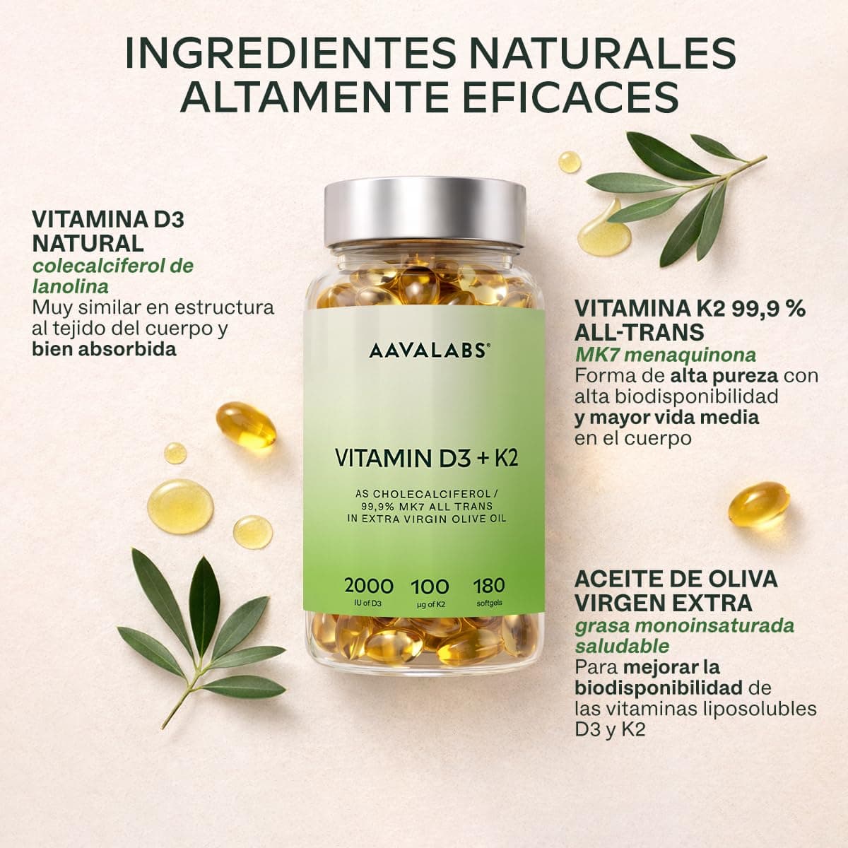 AAVALABS Vitamin D3 K2 MK7 (99.9% All-Trans) with Extra Virgin Olive – Bild 4
