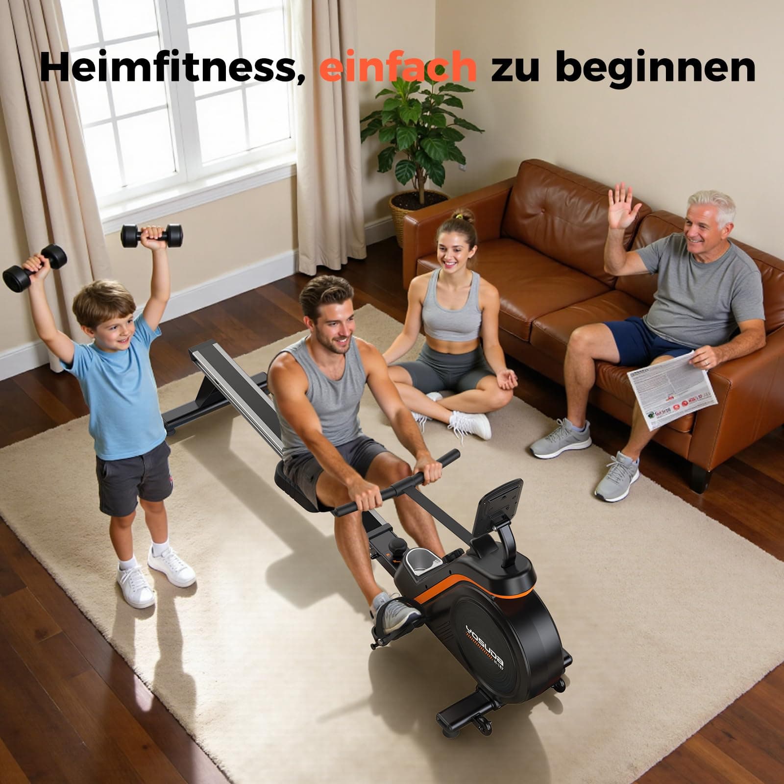 YOSUDA Rudergerät Zuhause, 16 Dynam. Widerstand, für Große bis 181kg – Bild 8