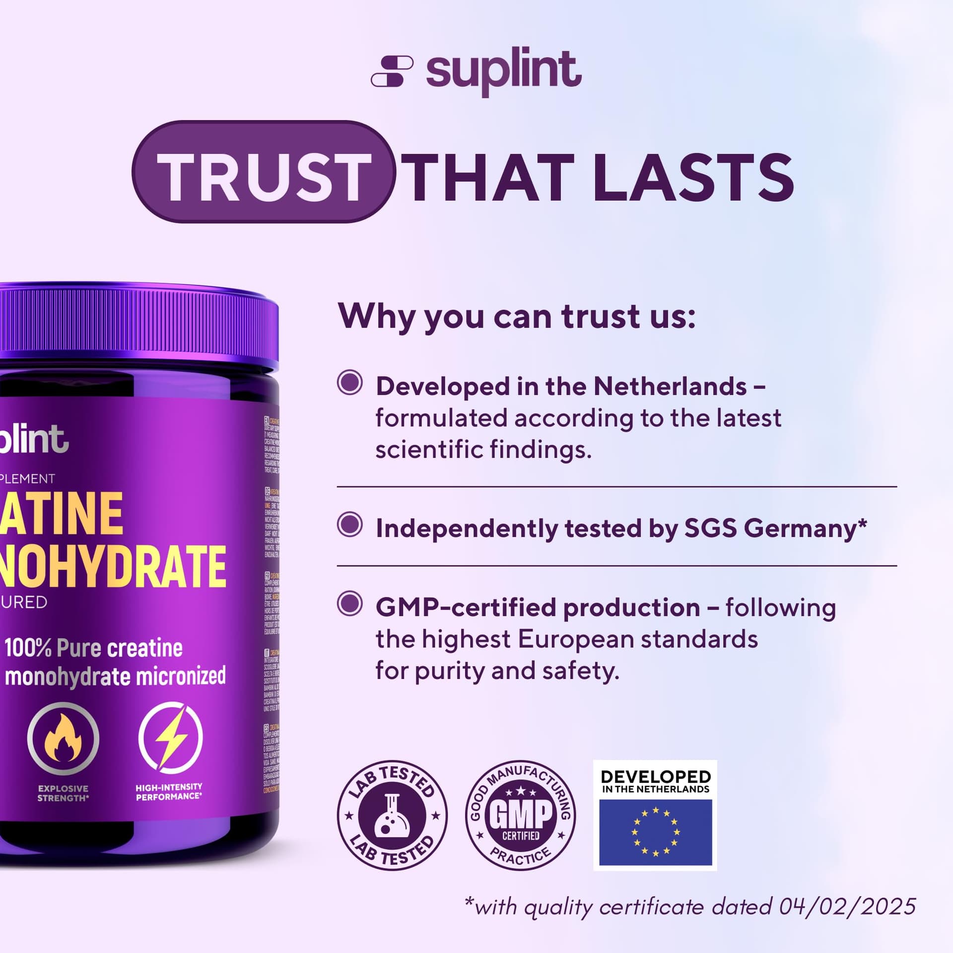SUPLINT Сreatin Monohydrat Pulver 500 g – Bild 2