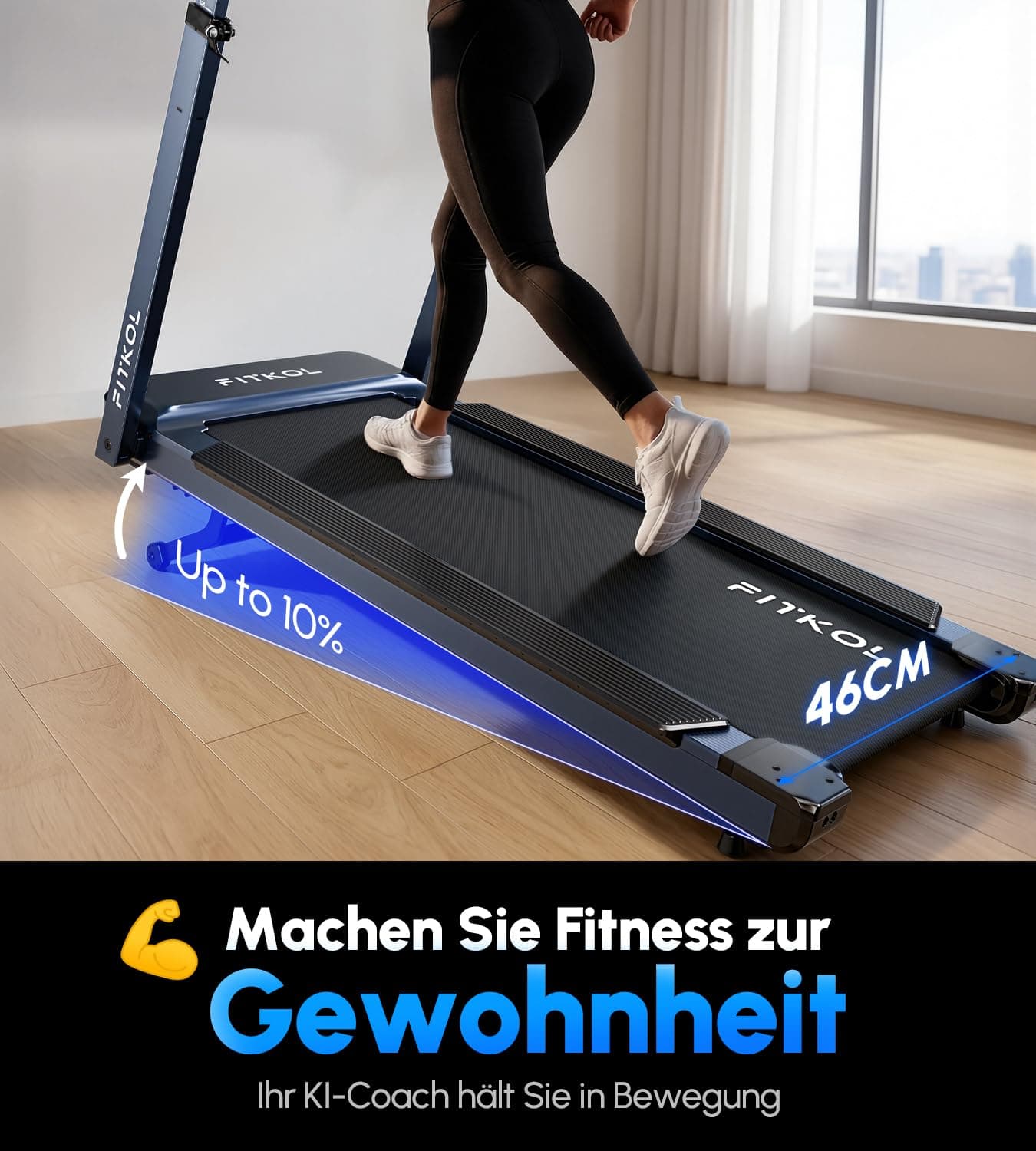 VONKO KI-adaptiver Smarter Laufband für Zuhause 15.5km/h mit – Bild 5