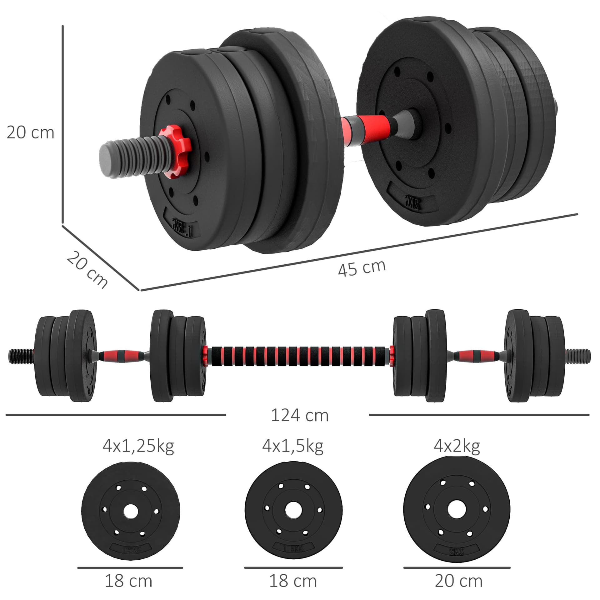 HOMCOM Kit Haltères Musculation 2-en-1, Lot de 2, 30 kg – Bild 7