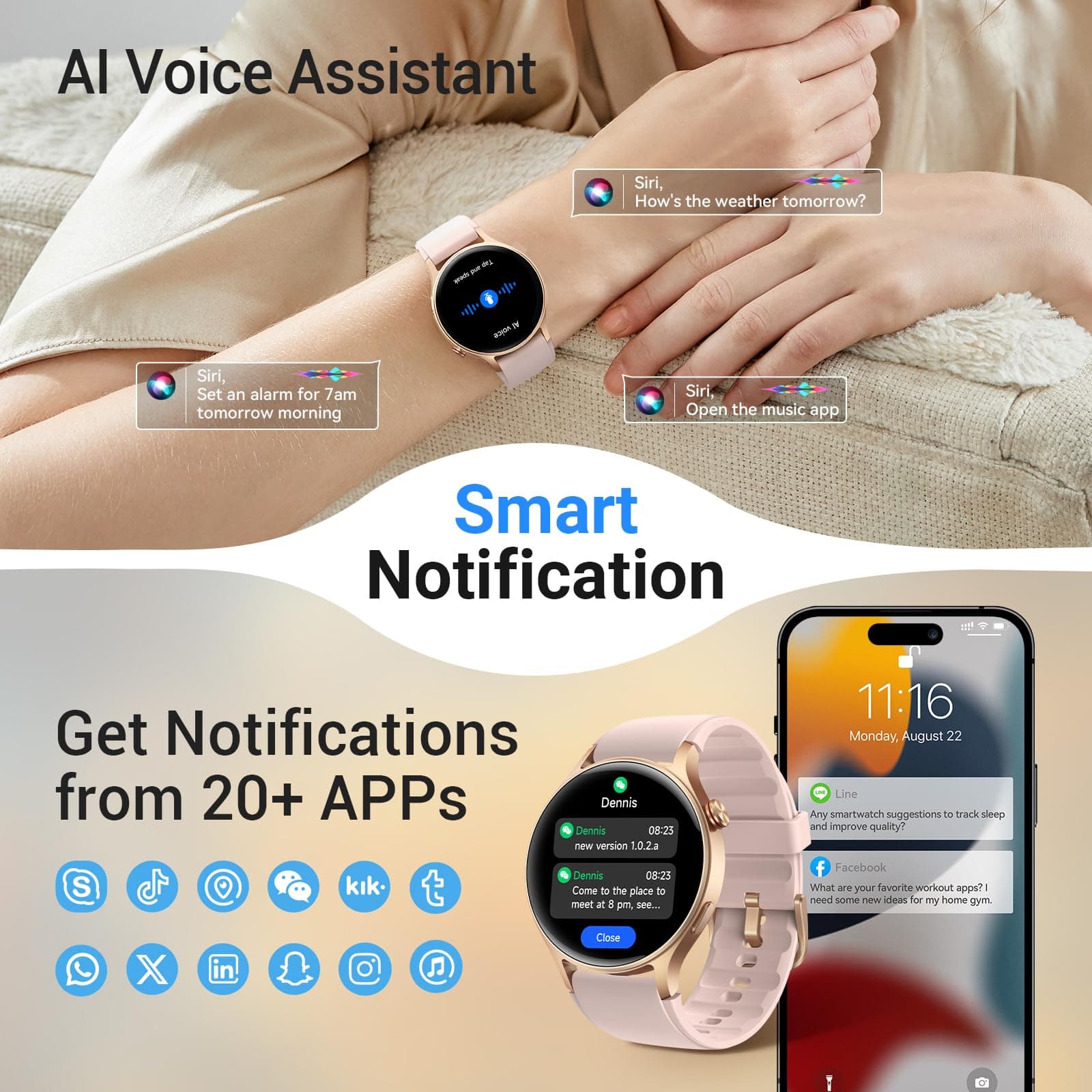 Fitpolo Smart Watch for Women,1.3" AMOLED Touchscreen – Bild 5