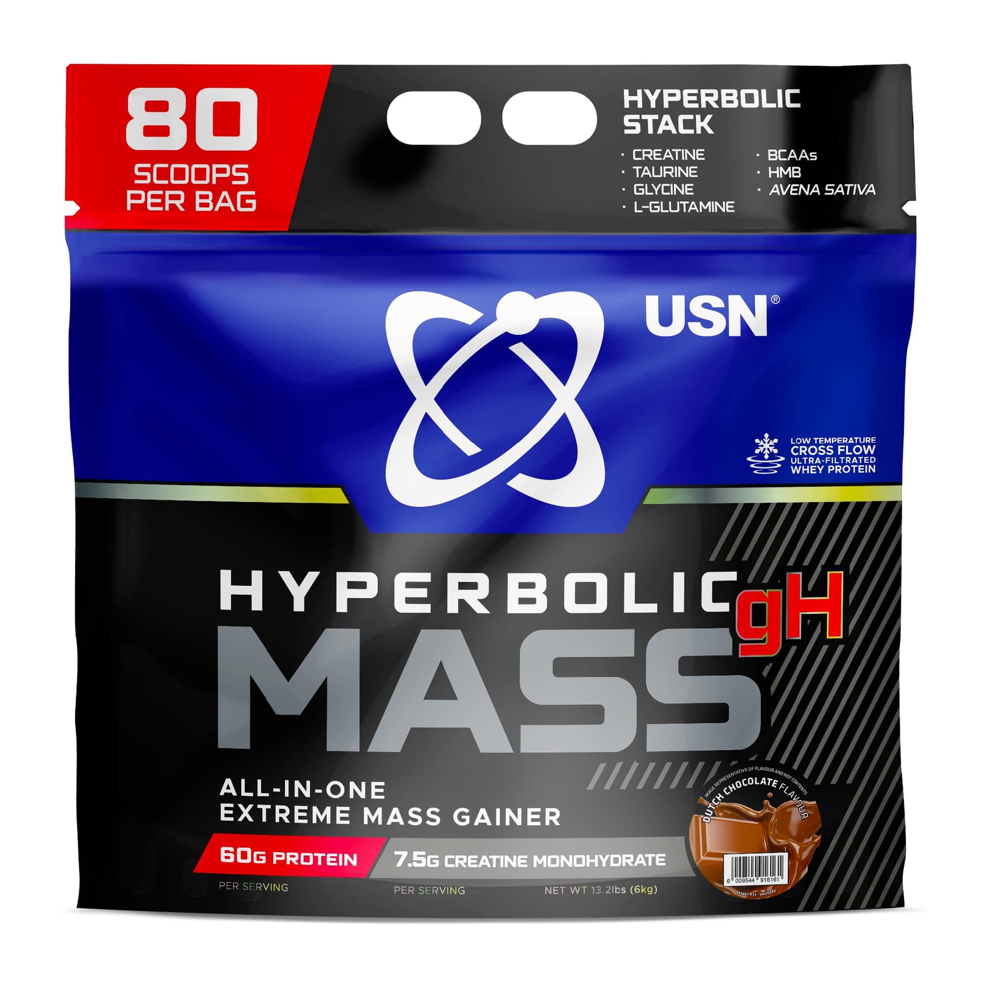 USN Hyperbolic Mass Weight Gainer Protein Powder | Dutch Chocolate | 6kg
