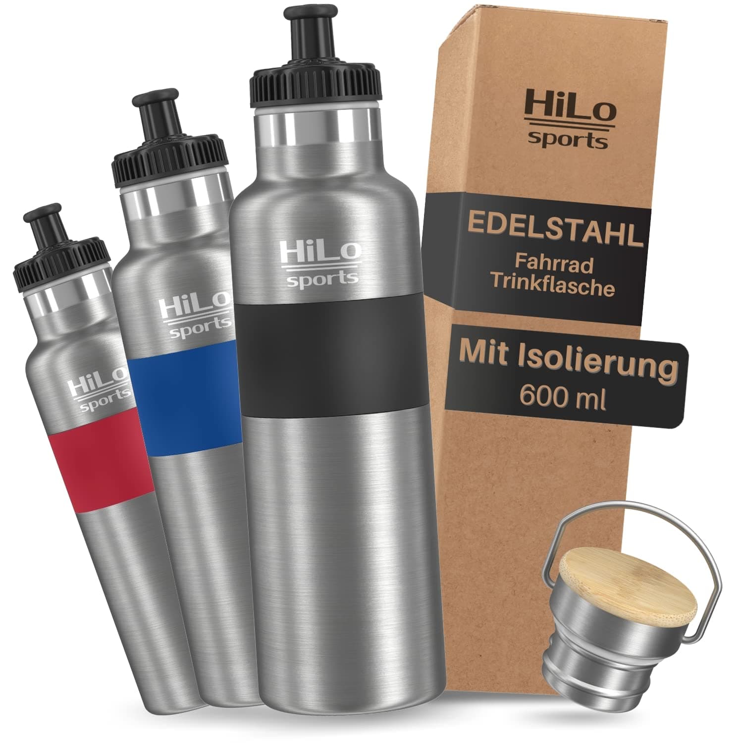 HiLo sports isolierte Trinkflasche Fahrrad Edelstahl 600ml