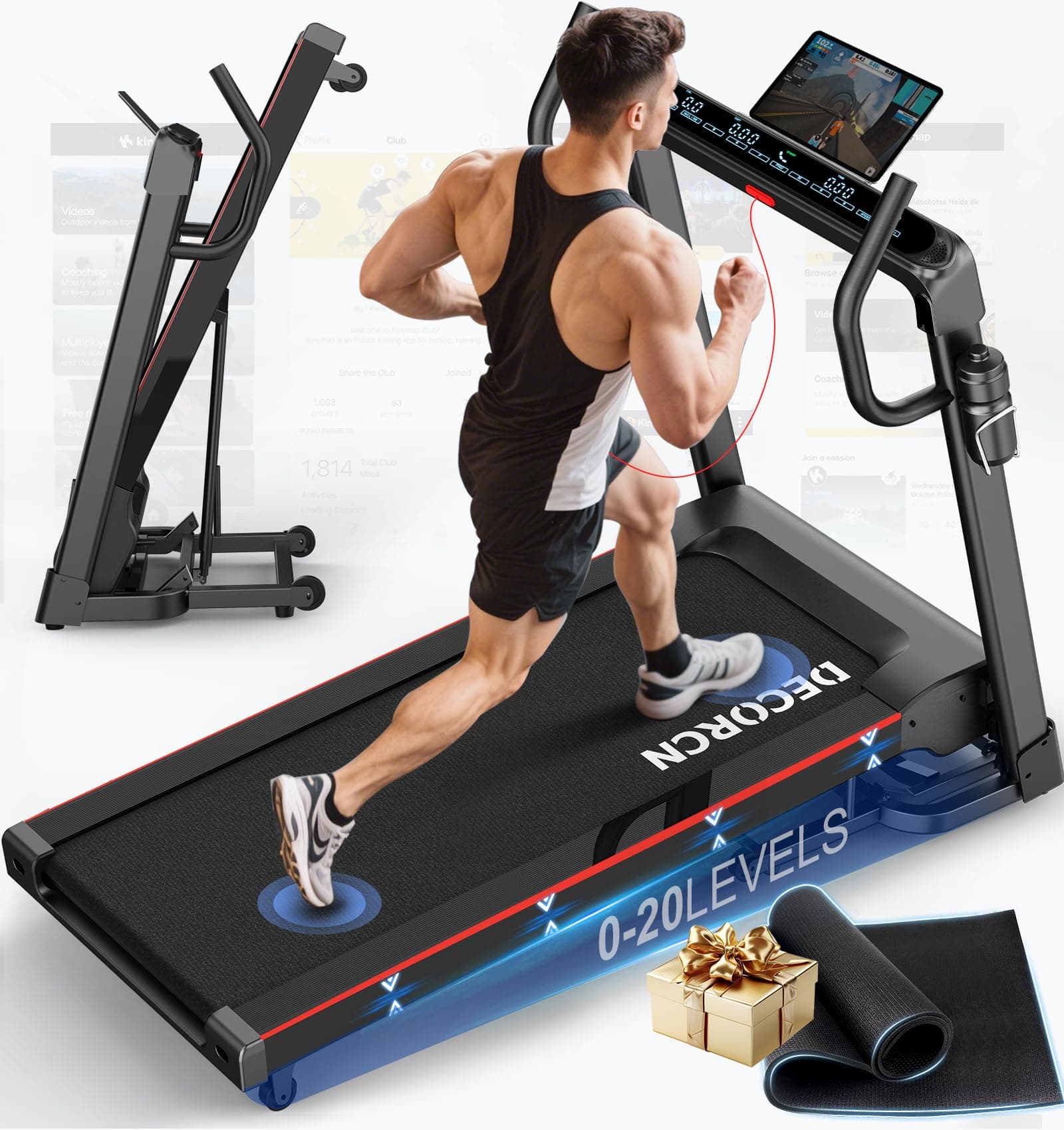 Decorcn Folding Treadmill for Home, 7HP, 20 Auto Incline, 18km/h, 180KG