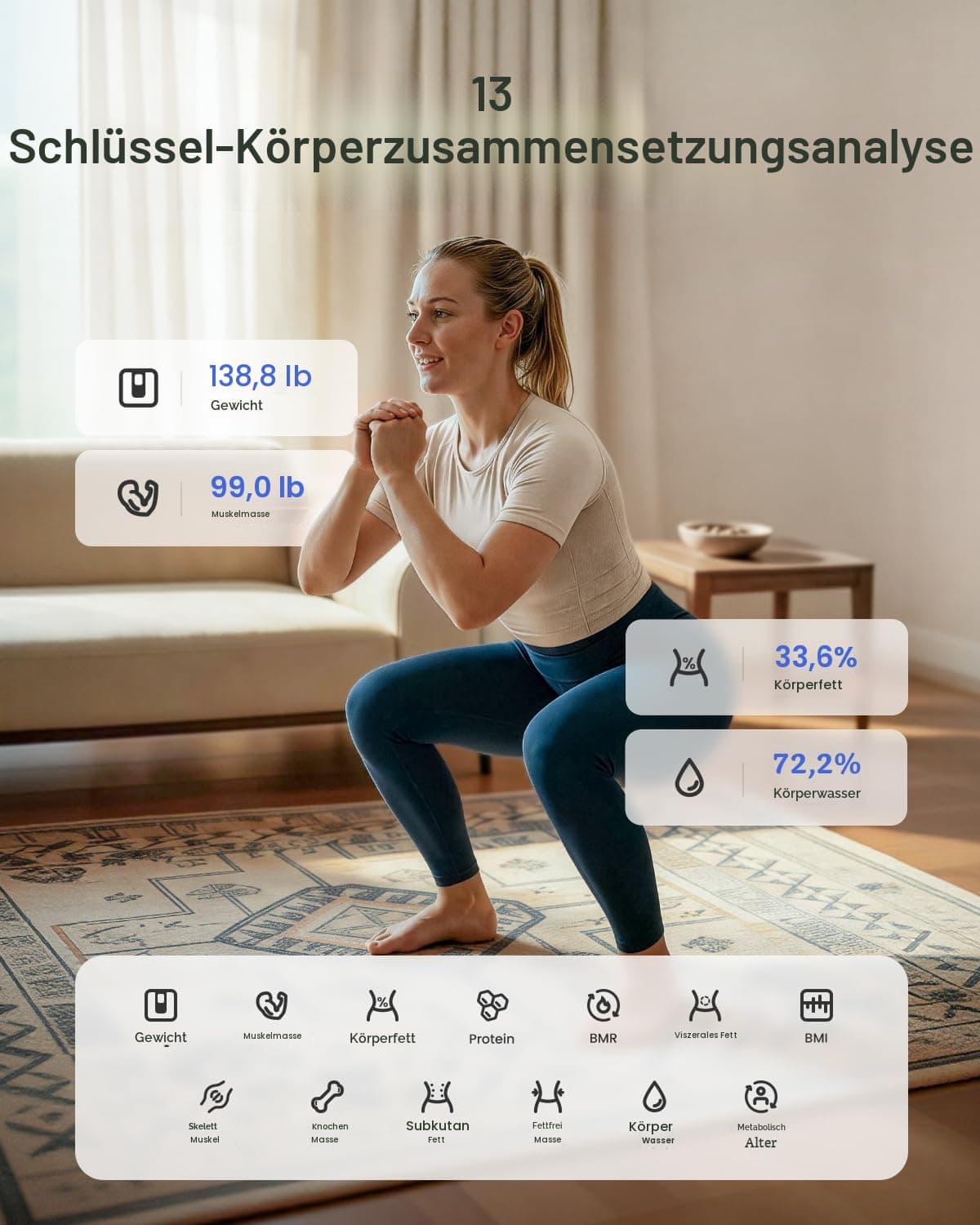 RENPHO Personenwaage Körperfettwaage, Waage Personen mit App 180 kg – Bild 4