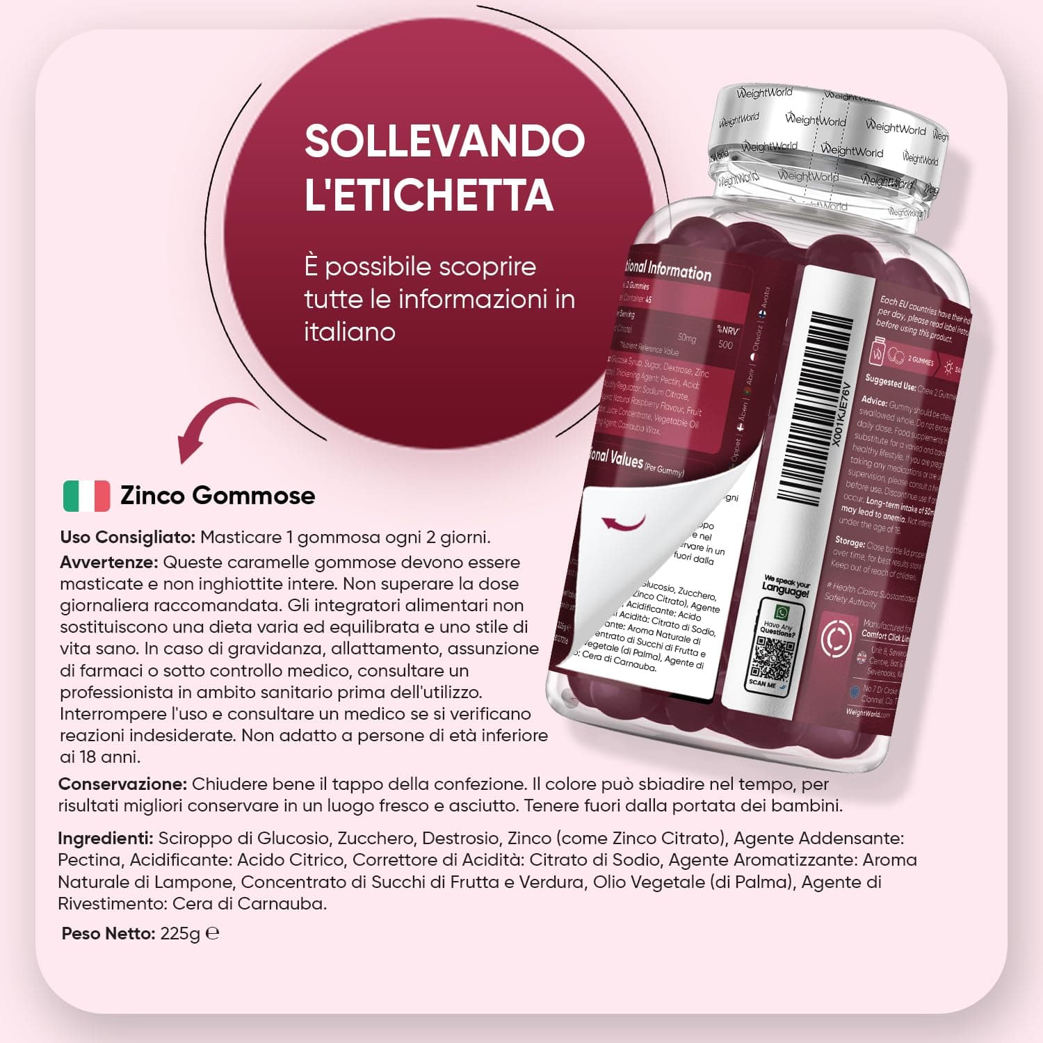 WeightWorld Zinco Integratore 90 Gommose Vegane – Bild 7