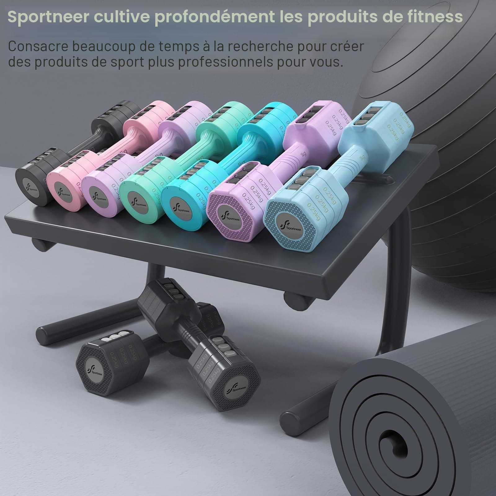 Sportneer Lot de 2 haltères, réglables, pour femme, de 1 à 2,5 kg – Bild 8