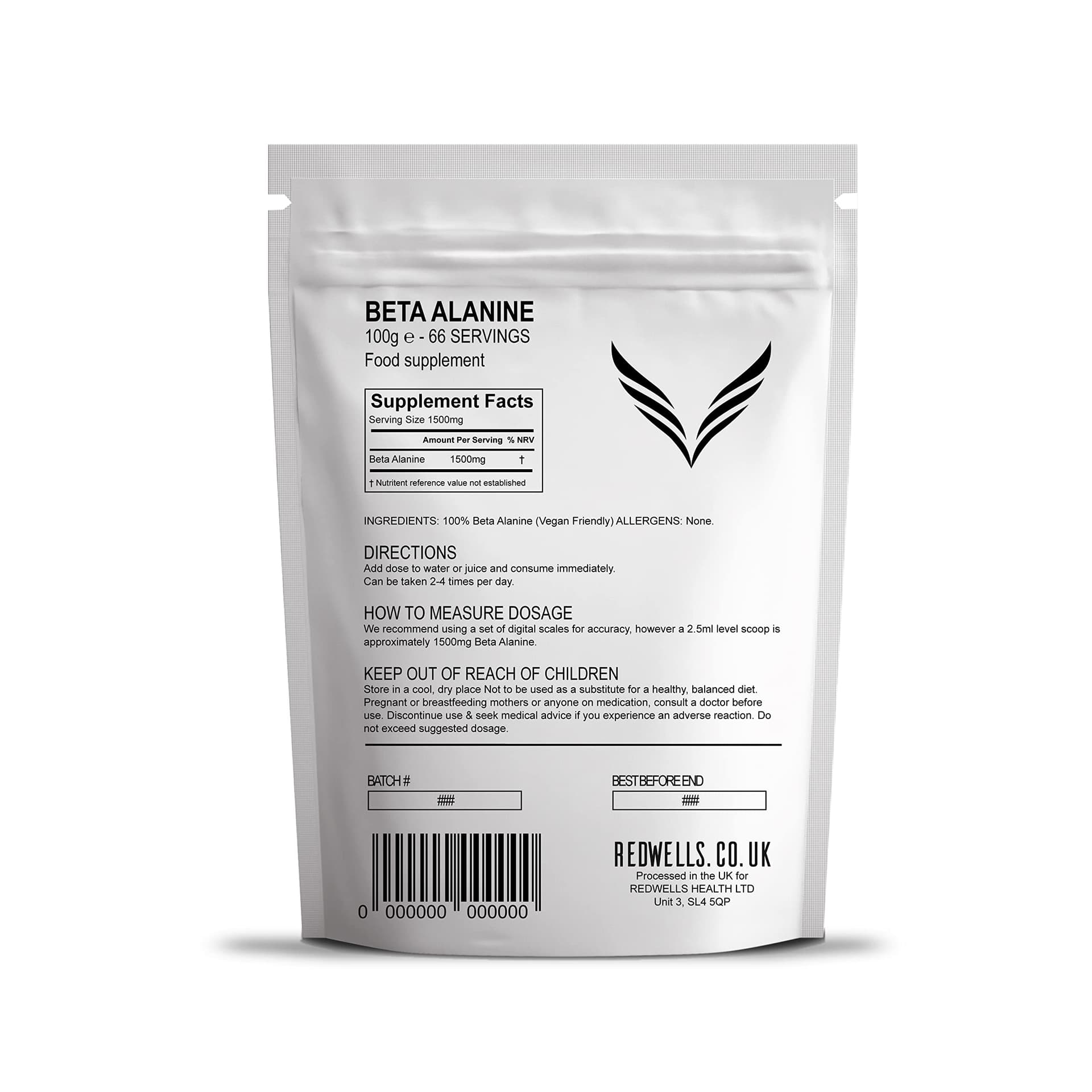 REDWELLS Beta Alanine Powder REDWELLS Premium Quality No Additives Amino Acid - 100g – Bild 2