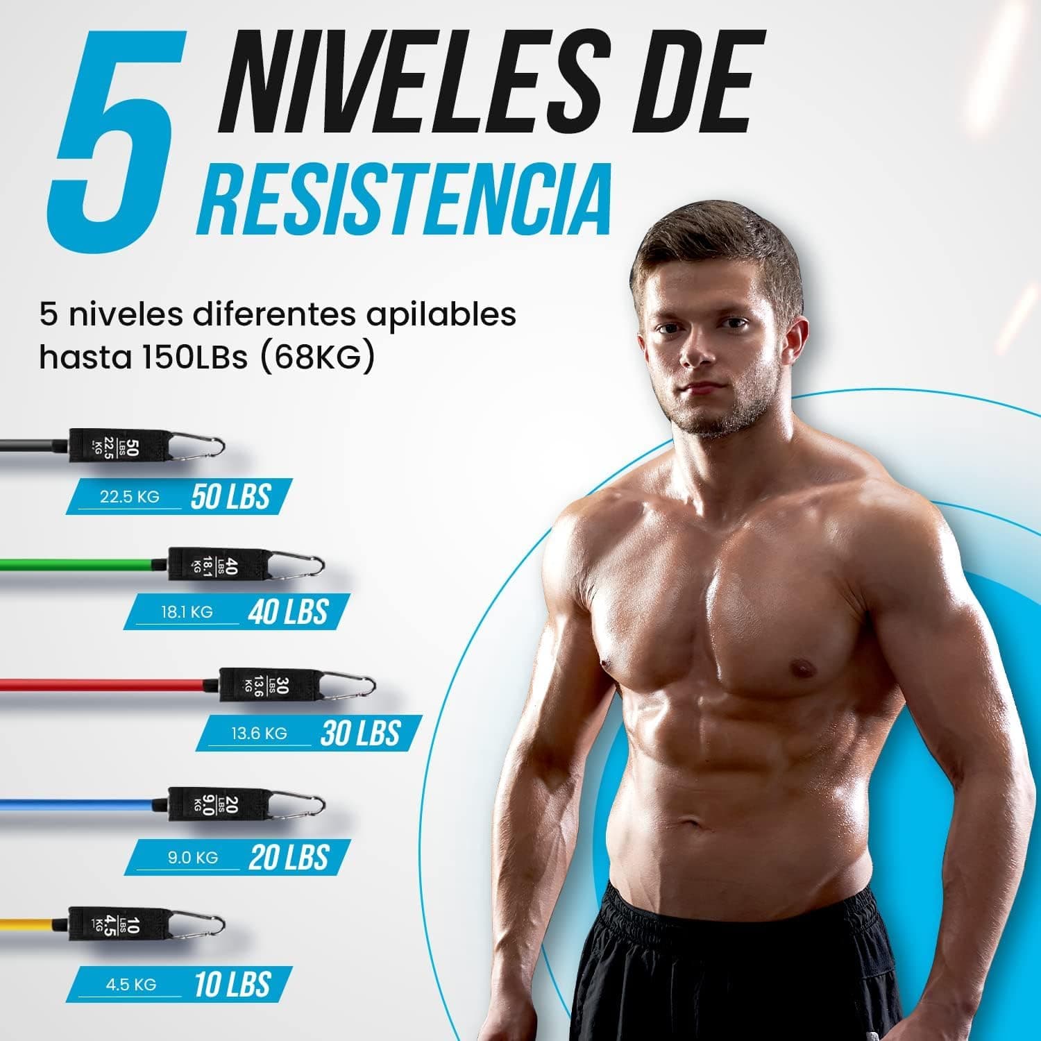 PORTENTUM Set Elastici Fitness di Resistenza 5 Bande – Bild 2