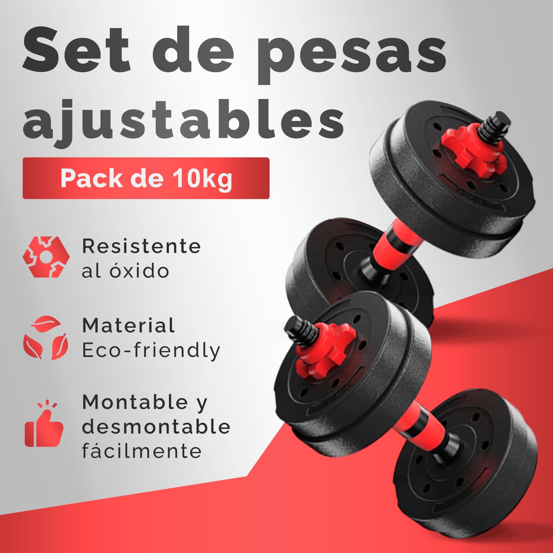 JUPPLIES Juego de Mancuernas Ajustables 2 en 1 de 10kg – Bild 2
