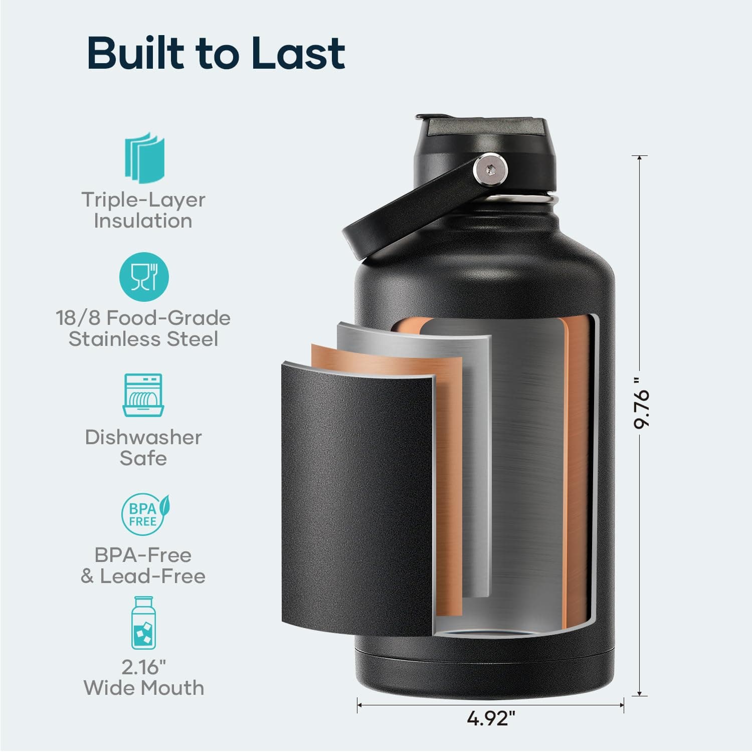 BUZIO Stainless Steel Water Bottle 2L – Bild 4