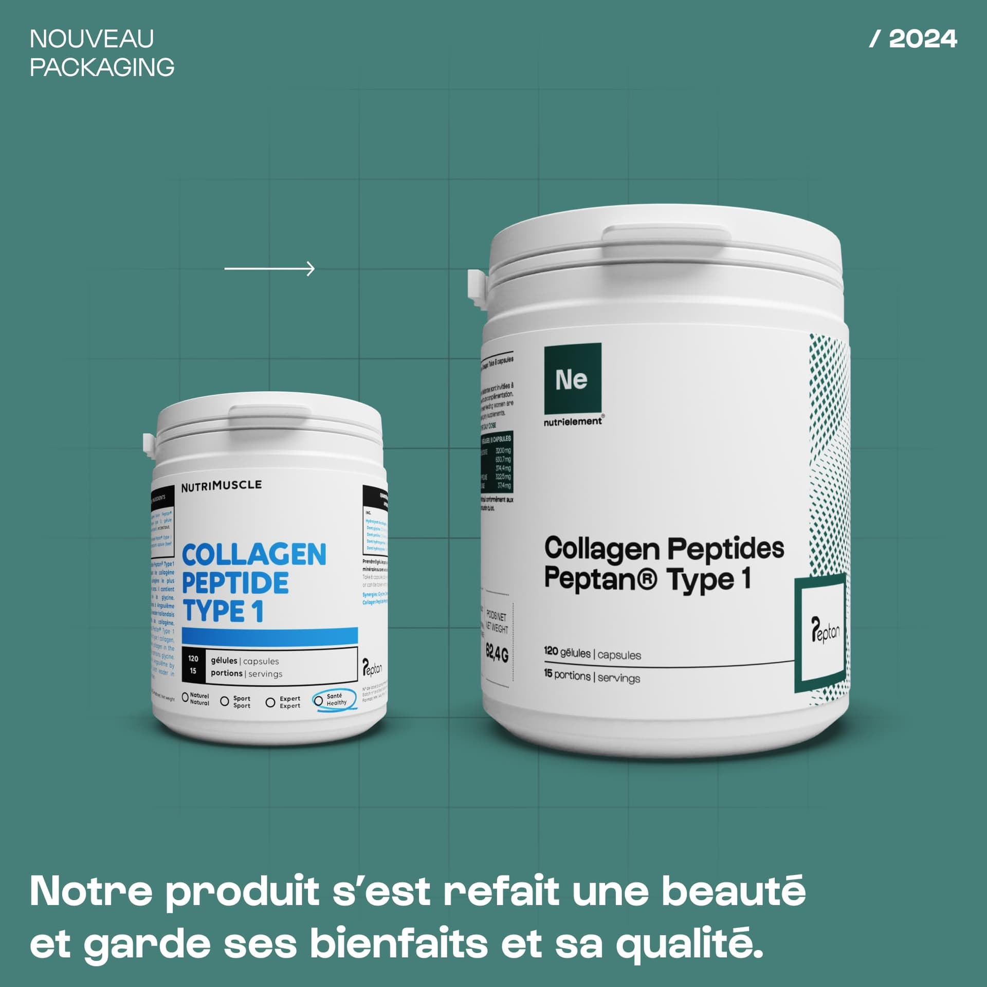 Nutrimuscle Nutrielement Collagène Peptide Type 1 en poudre 1.2 kg – Bild 2