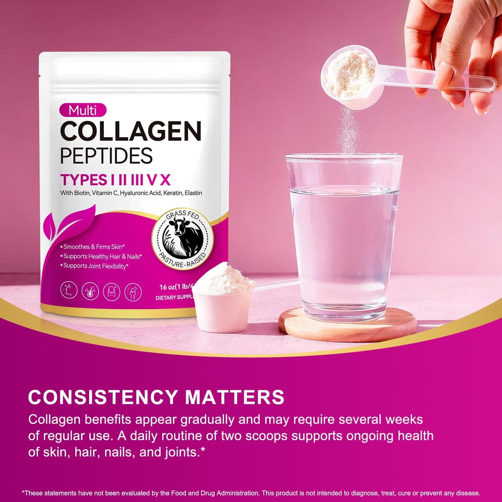 AEBEFBAW Multi Collagen Peptides Powder | Types I, II, III, V, X | 16 Oz – Bild 5