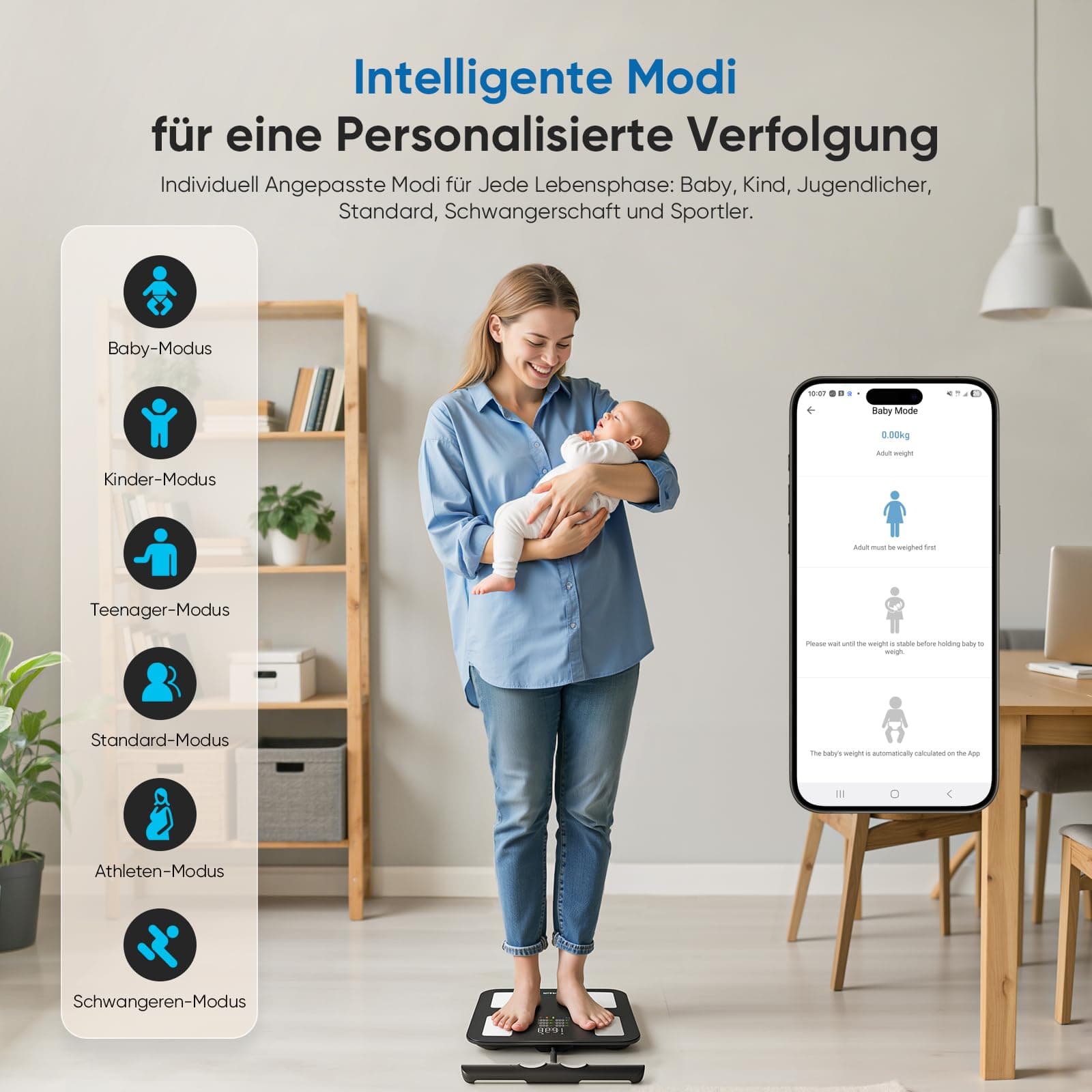 masmssm Personenwaage Körperfettwaage Smart Waage Personen Digitale – Bild 8