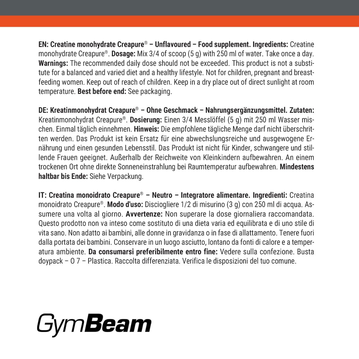 GymBeam Creapure ® Creatin Monohydrat Pulver – Bild 6
