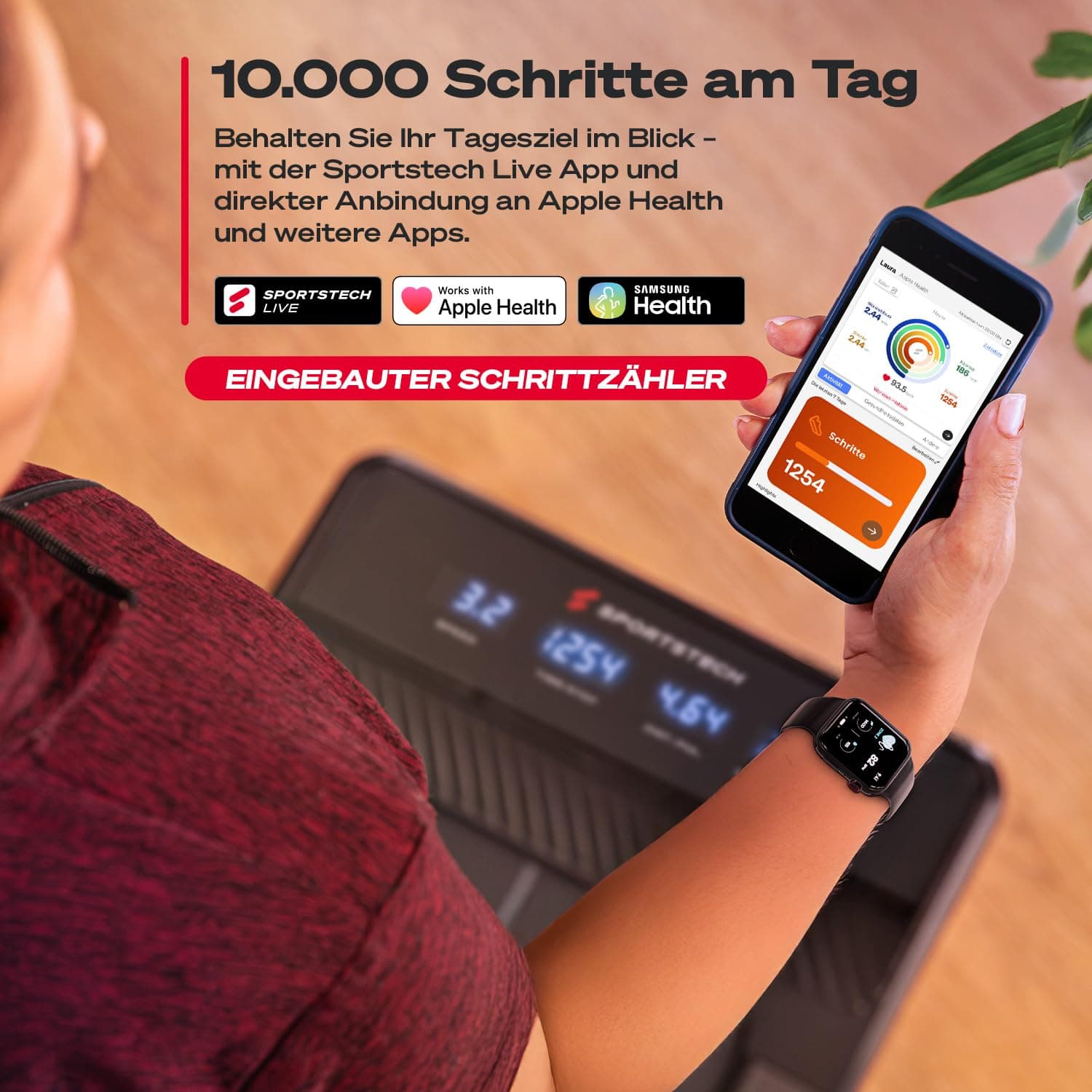Sportstech Spad500 Laufband, 126 x 58 x 15,8 cm, 27,6 kg – Bild 7