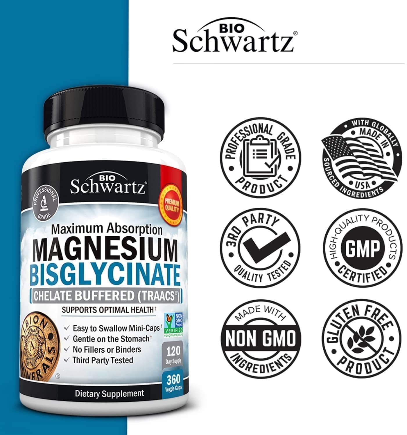 BioSchwartz Magnesium Bisglycinate Chelated Supplement – Bild 7