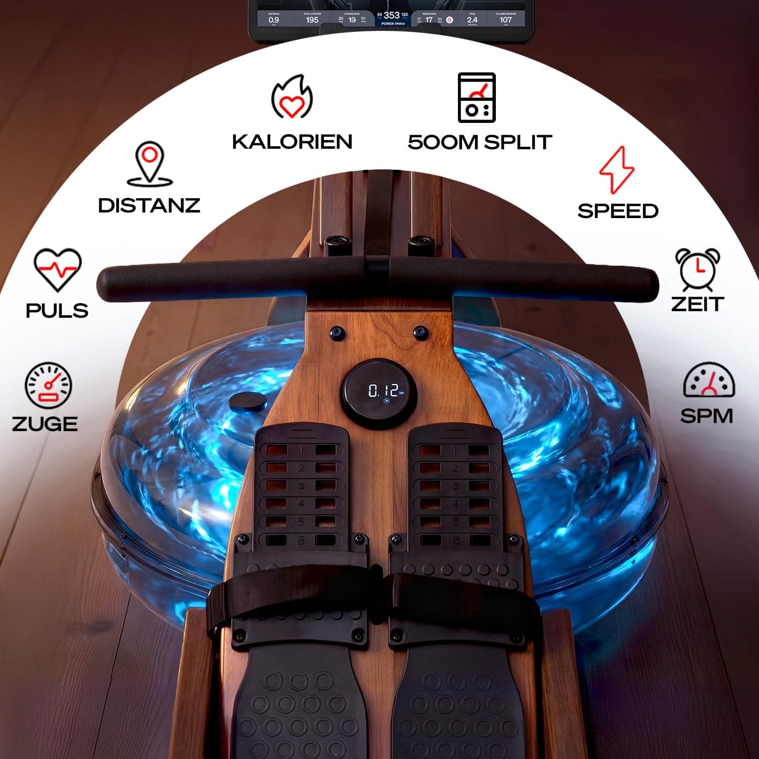 Sportstech Rudergerät für Zuhause mit Wasser- oder Magnetwiderstand, bis 150 kg – Bild 2