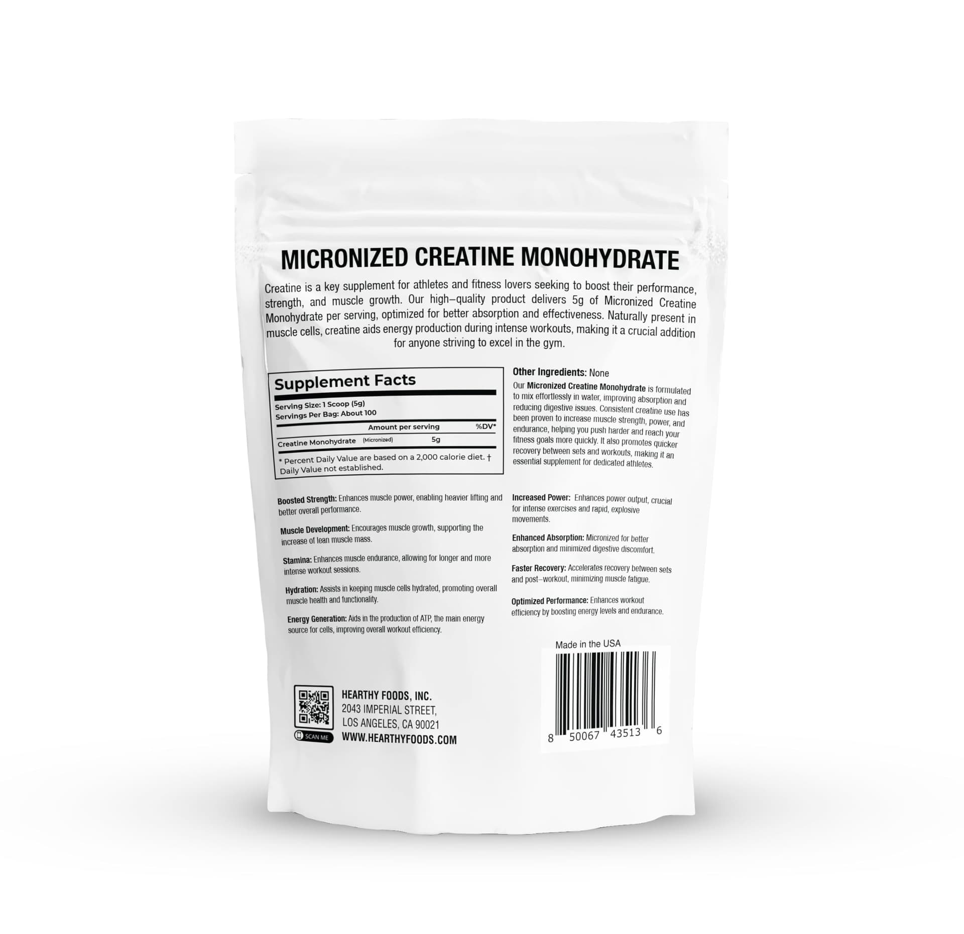 HEARTHY FOODS Creatine Monohydrate Micronized Powder 500G – Bild 2