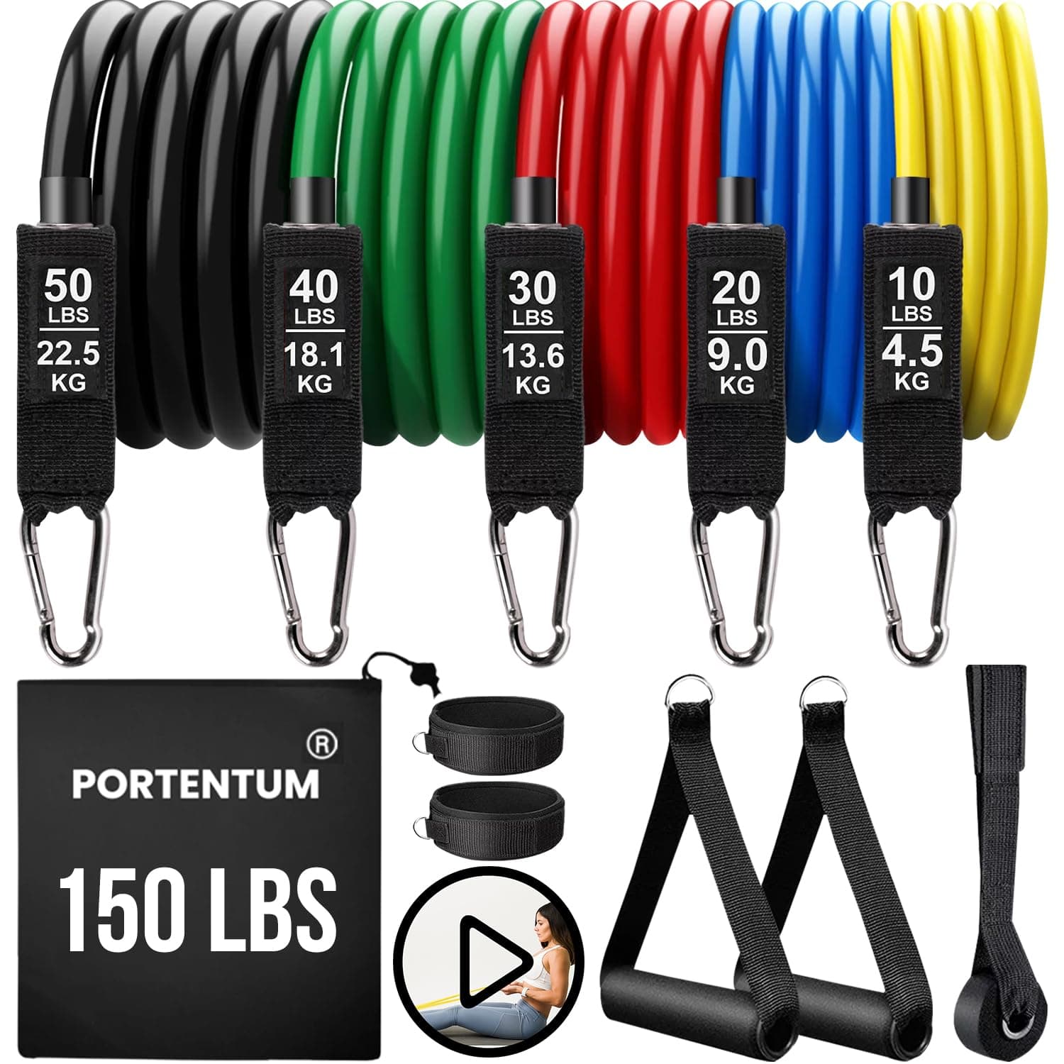 PORTENTUM PORTENTUM Set Elastici Fitness di Resistenza 5 Bande