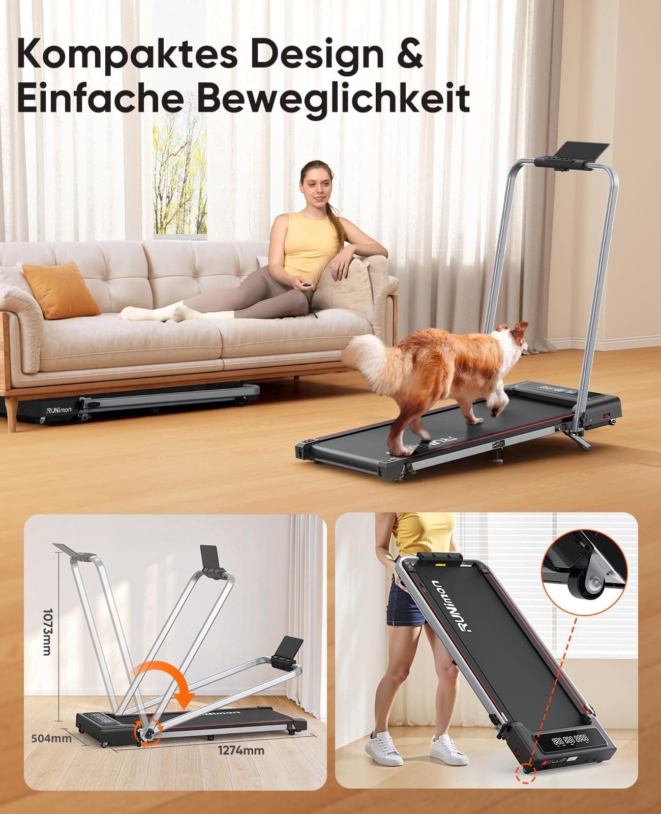 RUNIMON 6 IN 1 Laufband für Zuhause mit Neigung,12km/h Walking Pad – Bild 7