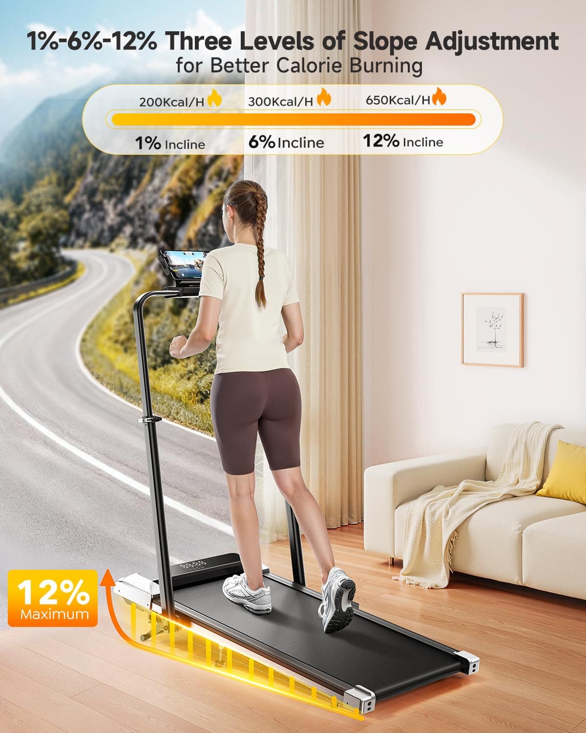 Toputure 1%-6%-12% Incline Folding Treadmill with 115 CM Retractable – Bild 2