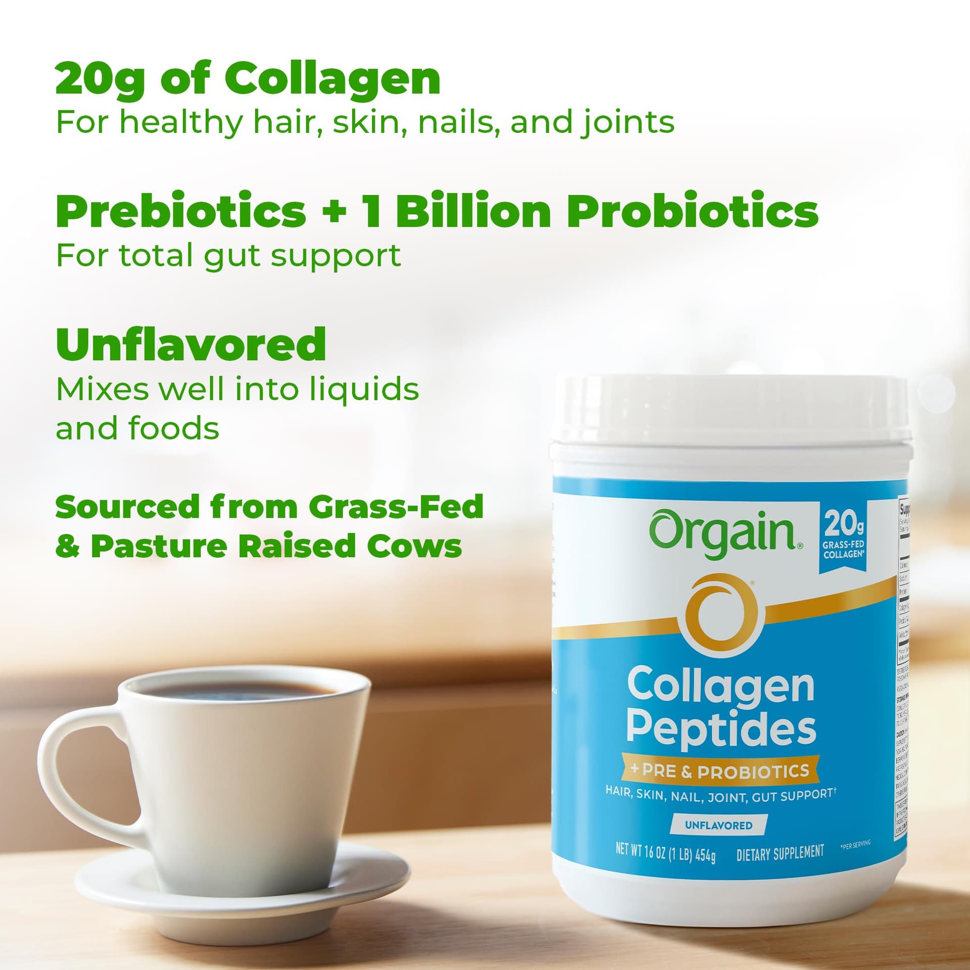Orgain Hydrolyzed Collagen Peptides + Prebiotic & Probiotics Powder for Women & Men, 20g – Bild 4