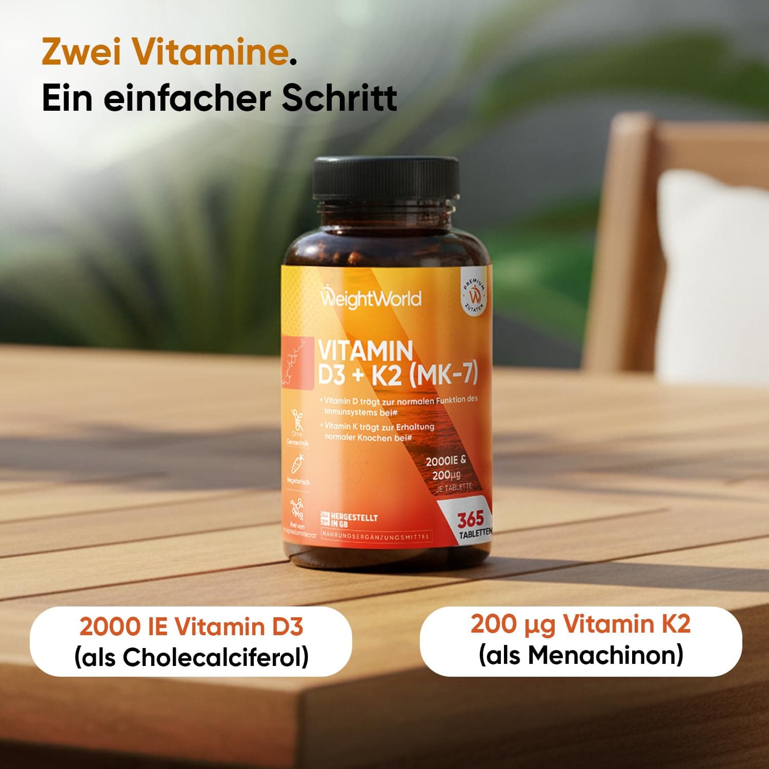WeightWorld Vitamin D3 K2 2000 IE - 365 Tabletten – Bild 2
