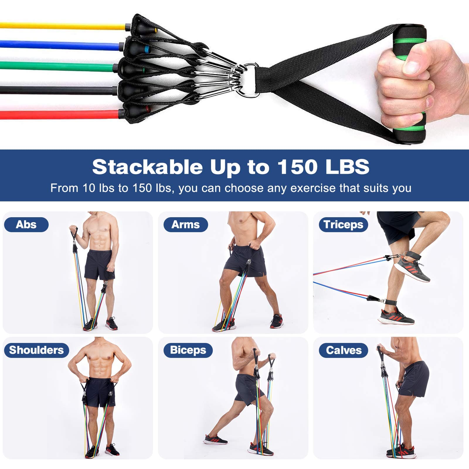 SENSYNE Resistance Bands Set 16PCS Exercise Band for Working Out Up to 150 lbs – Bild 3