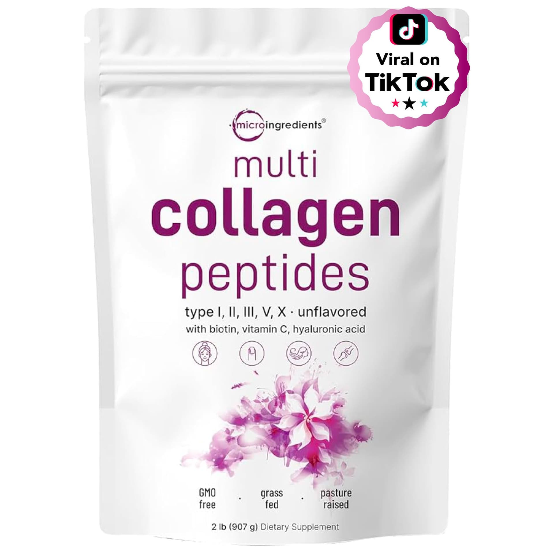 Micro Ingredients Multi Collagen Peptides Powder, 2lb