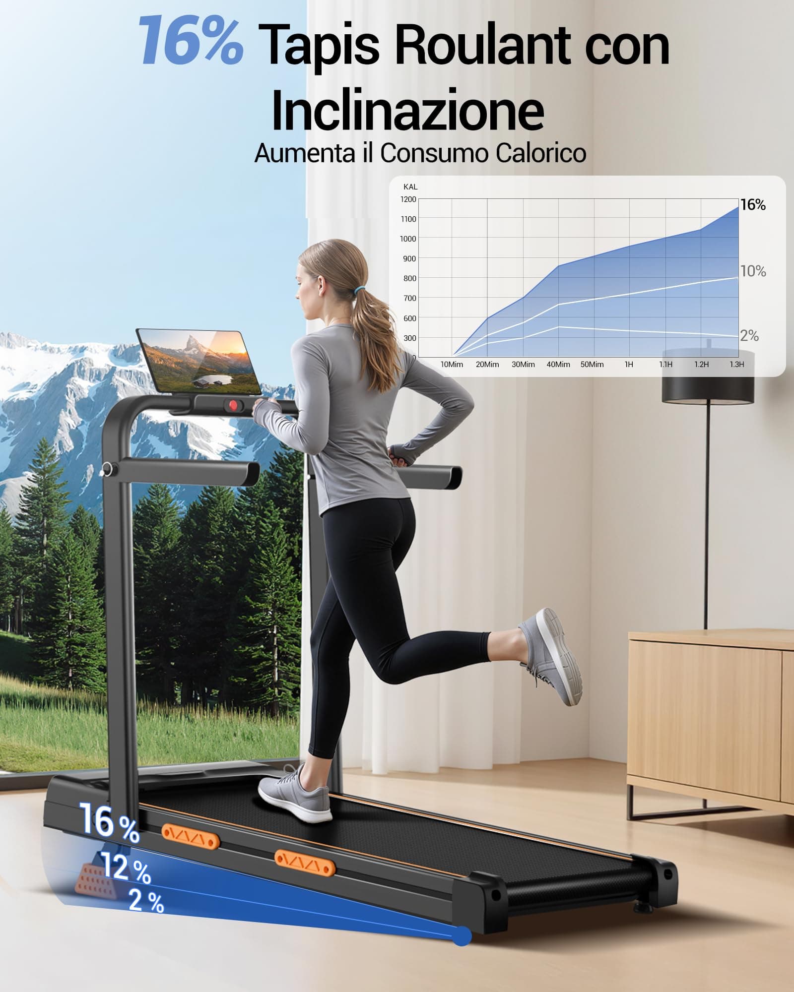 UMAY Tapis Roulant Elettrico Pieghevole con Inclinazione – Bild 3