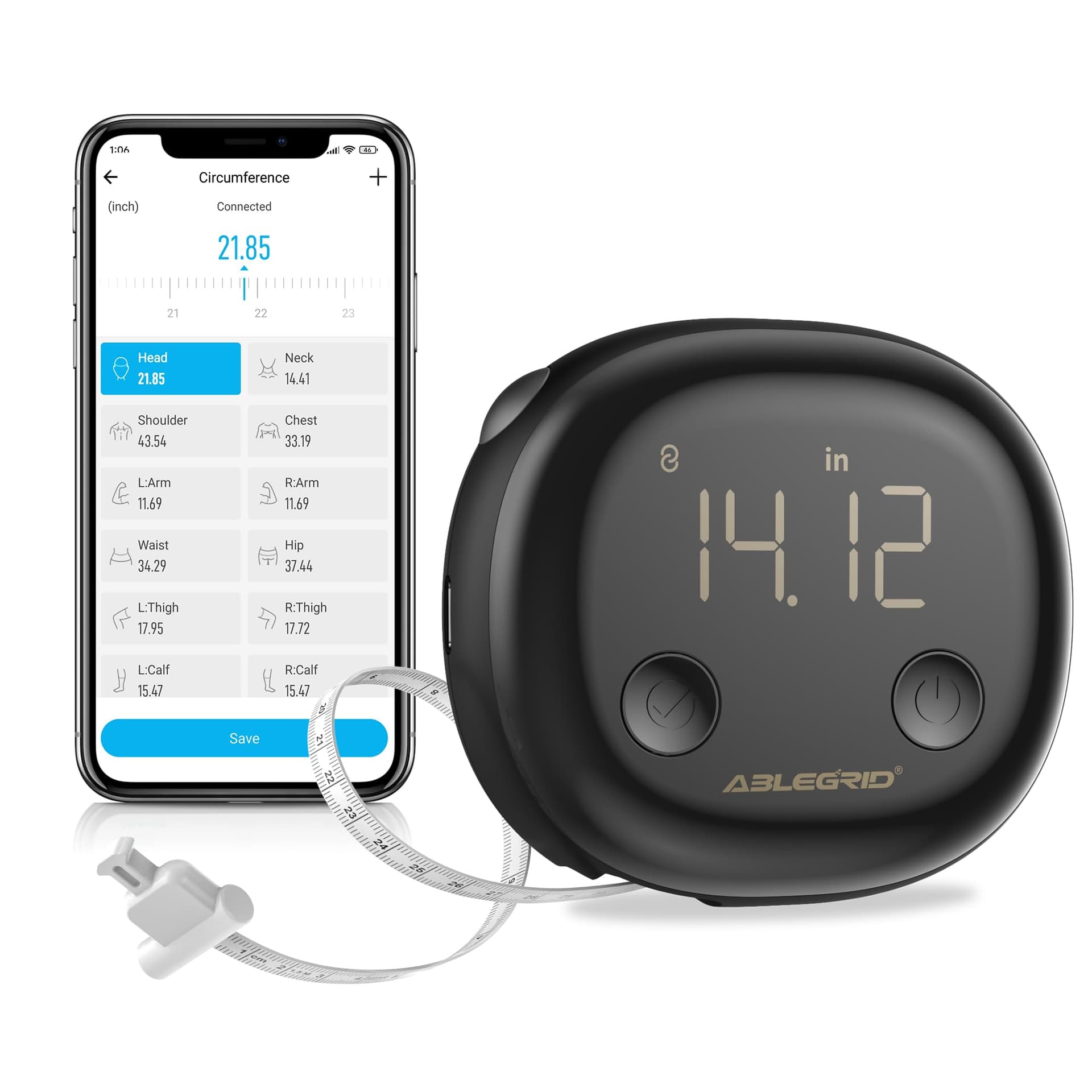 ABLEGRID Smart Body Tape Measure Rechargeable,Digital Body