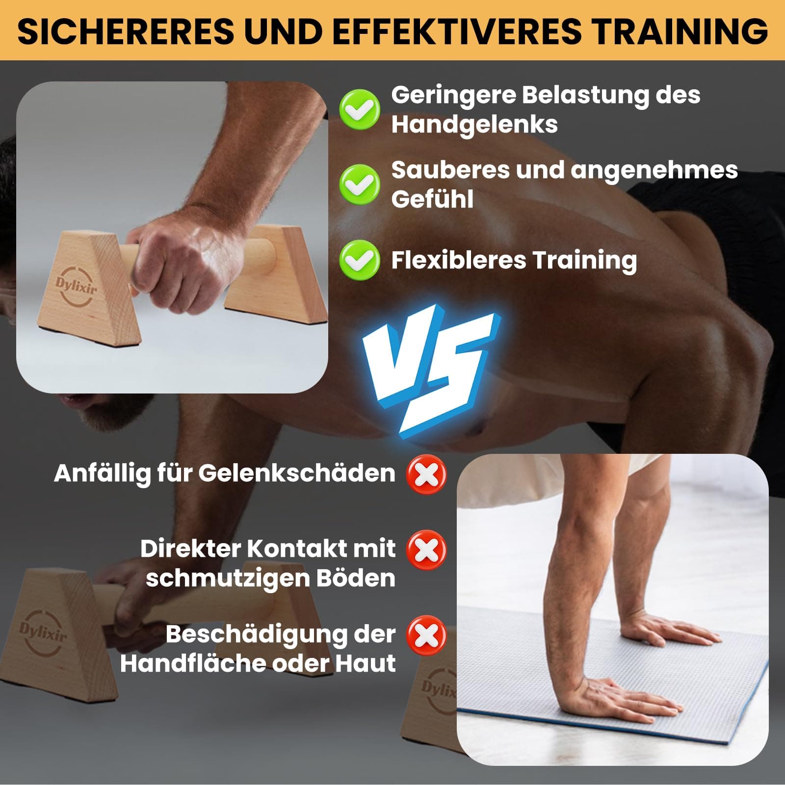 Dylixir Liegestützgriffe 2 Push Up Bars Holz Parallettes – Bild 4