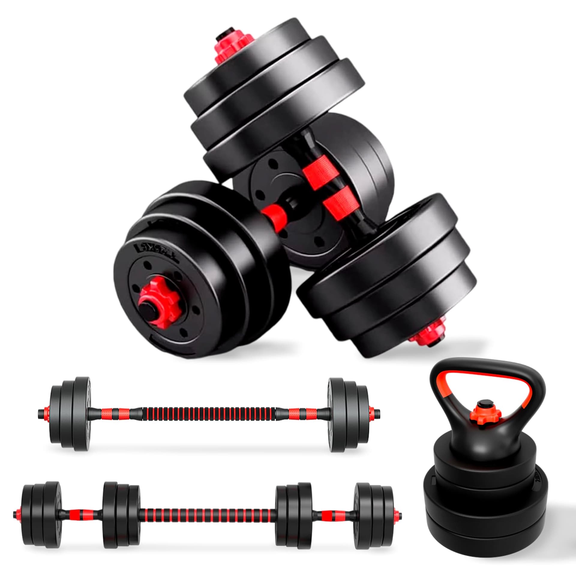 JUPPLIES JUPPLIES Juego de Mancuernas Ajustables 4 en 1 + Kettlebell - 10kg