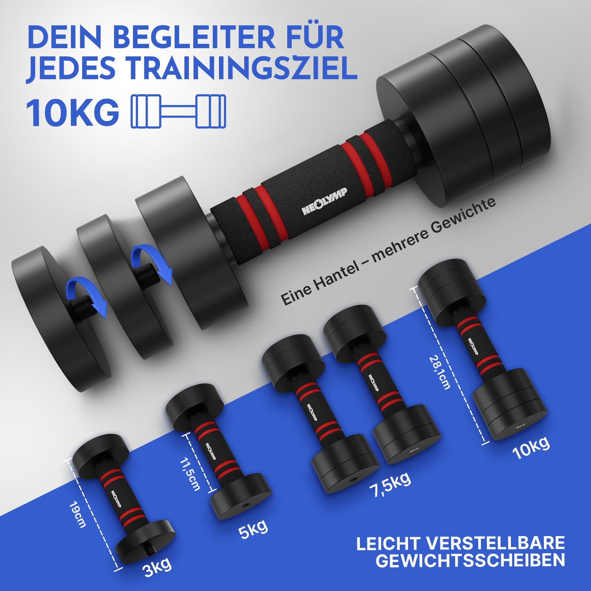 NEOLYMP 2er Set verstellbare Kurzhanteln 3-10 kg – Bild 2