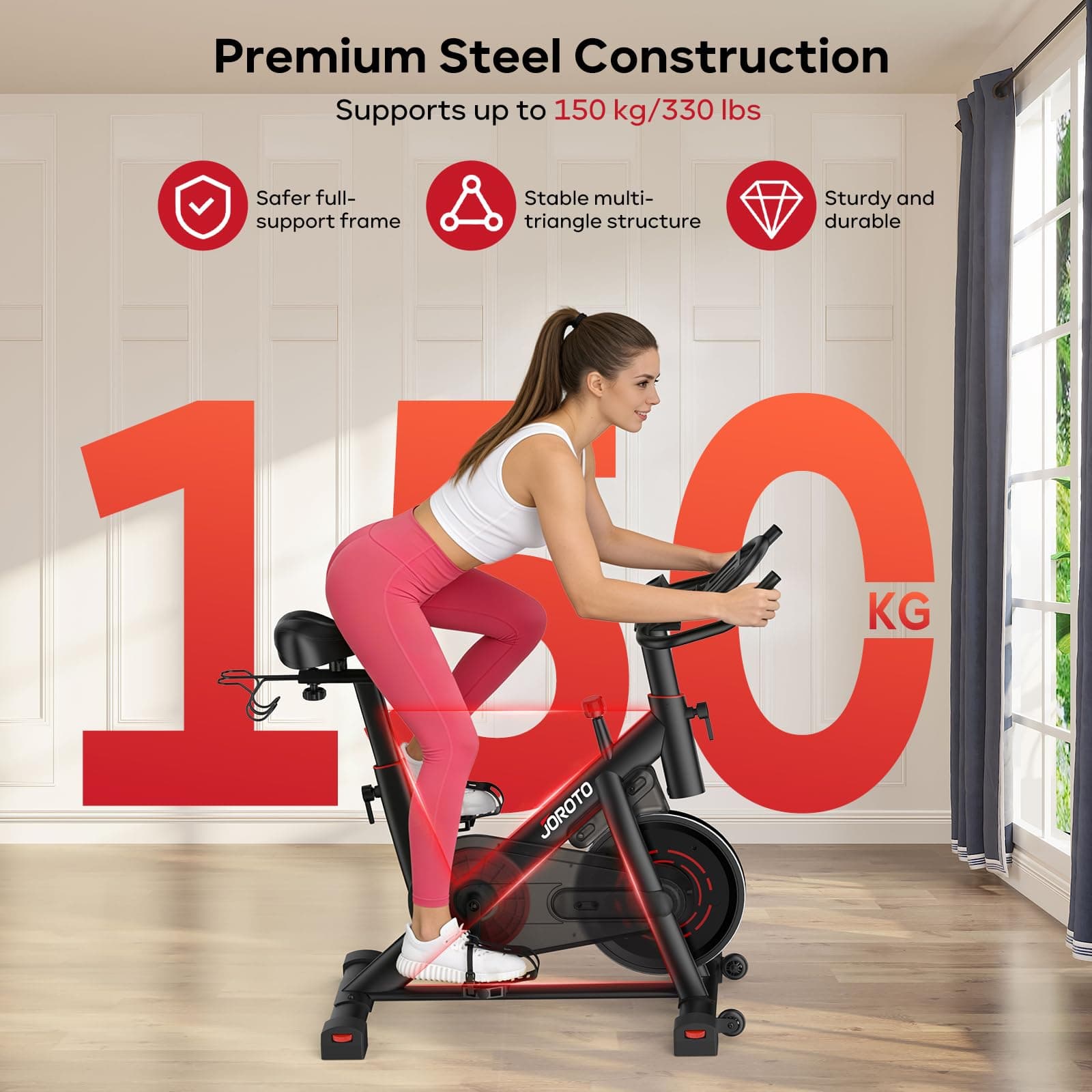 JOROTO Heimtrainer Fahrrad mit App & Bluetooth – Bild 7