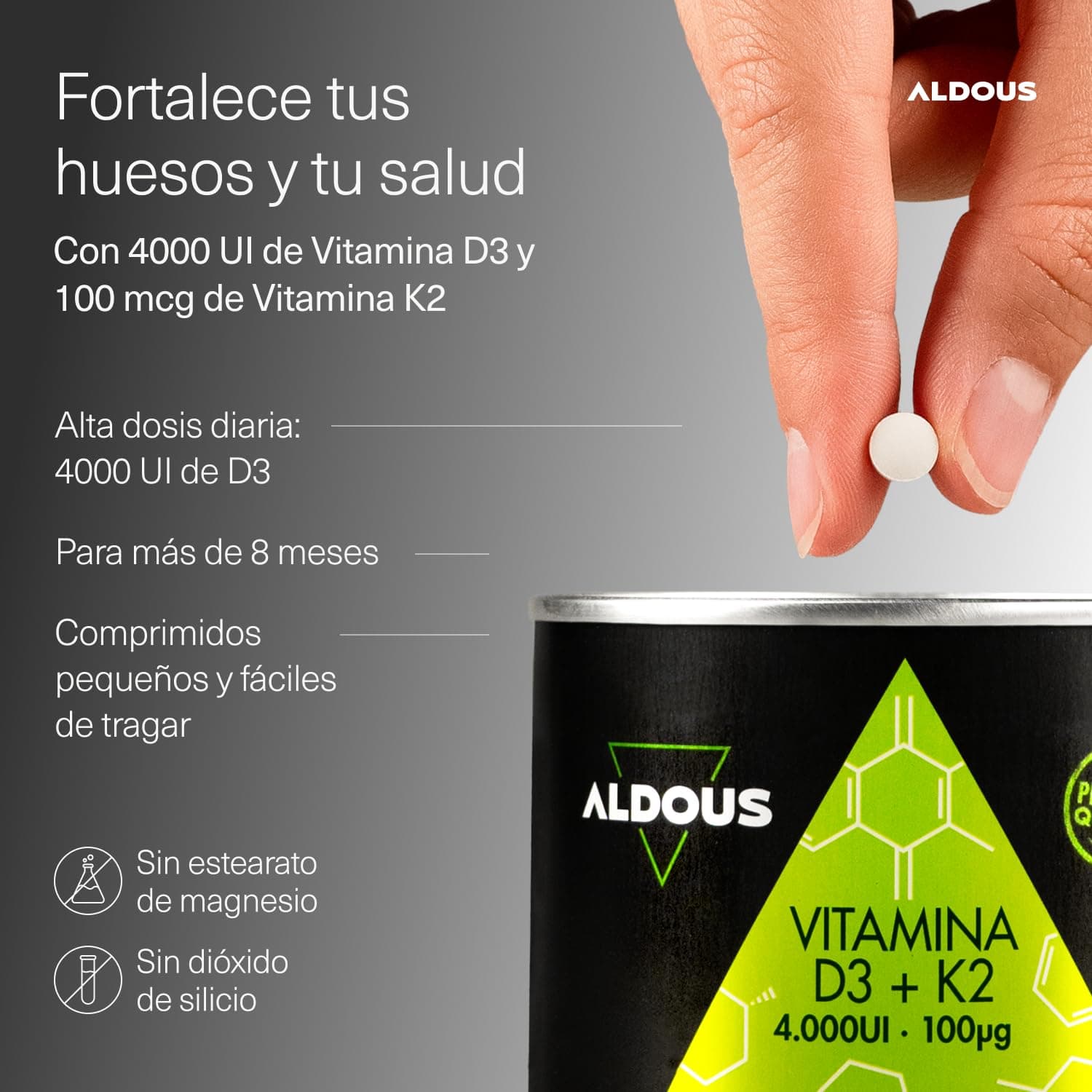 Aldous Bio Vitamina D3 y K2 4000 UI - 250 comprimidos – Bild 2