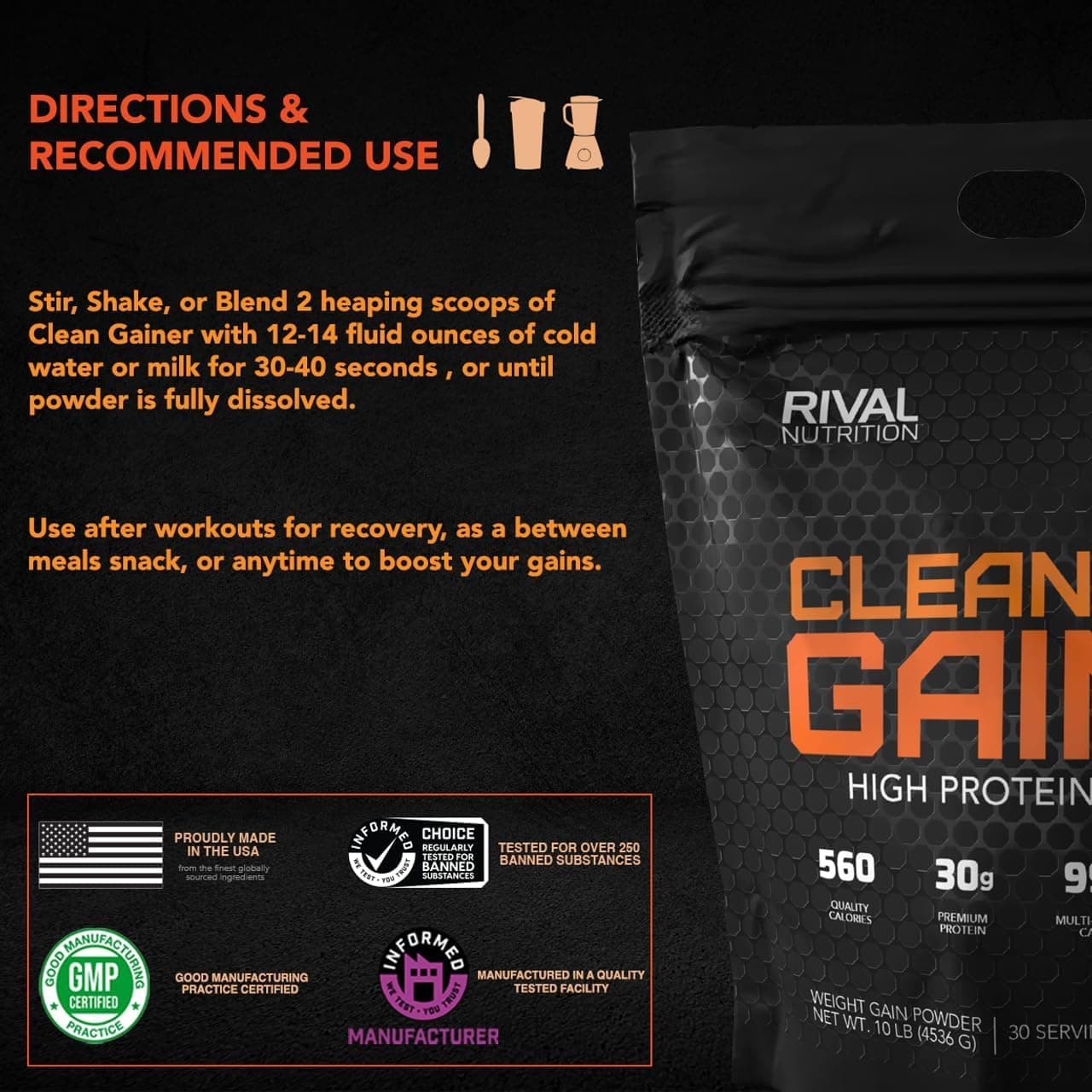 Rivalus Clean Gainer | High Protein Lean Mass Gainer Powder | 560 Calories, 30g – Bild 7