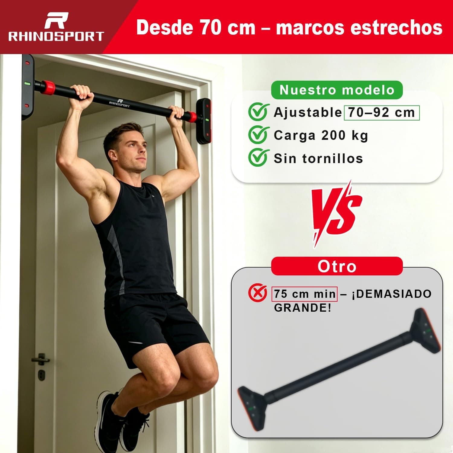 RHINOSPORT Barra de dominadas para puerta – Bild 2