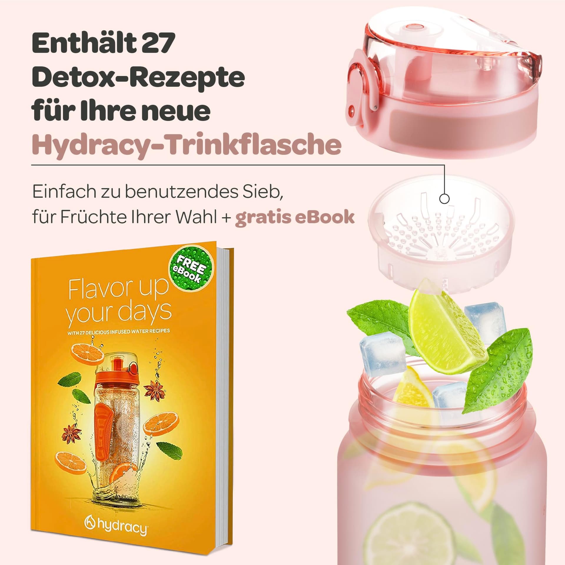 Hydracy Trinkflasche mit Fruchteinsatz - 1L – Bild 7